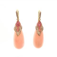 Lauren Harper Pink Opal Sapphire Gold Tear Drop Earrings