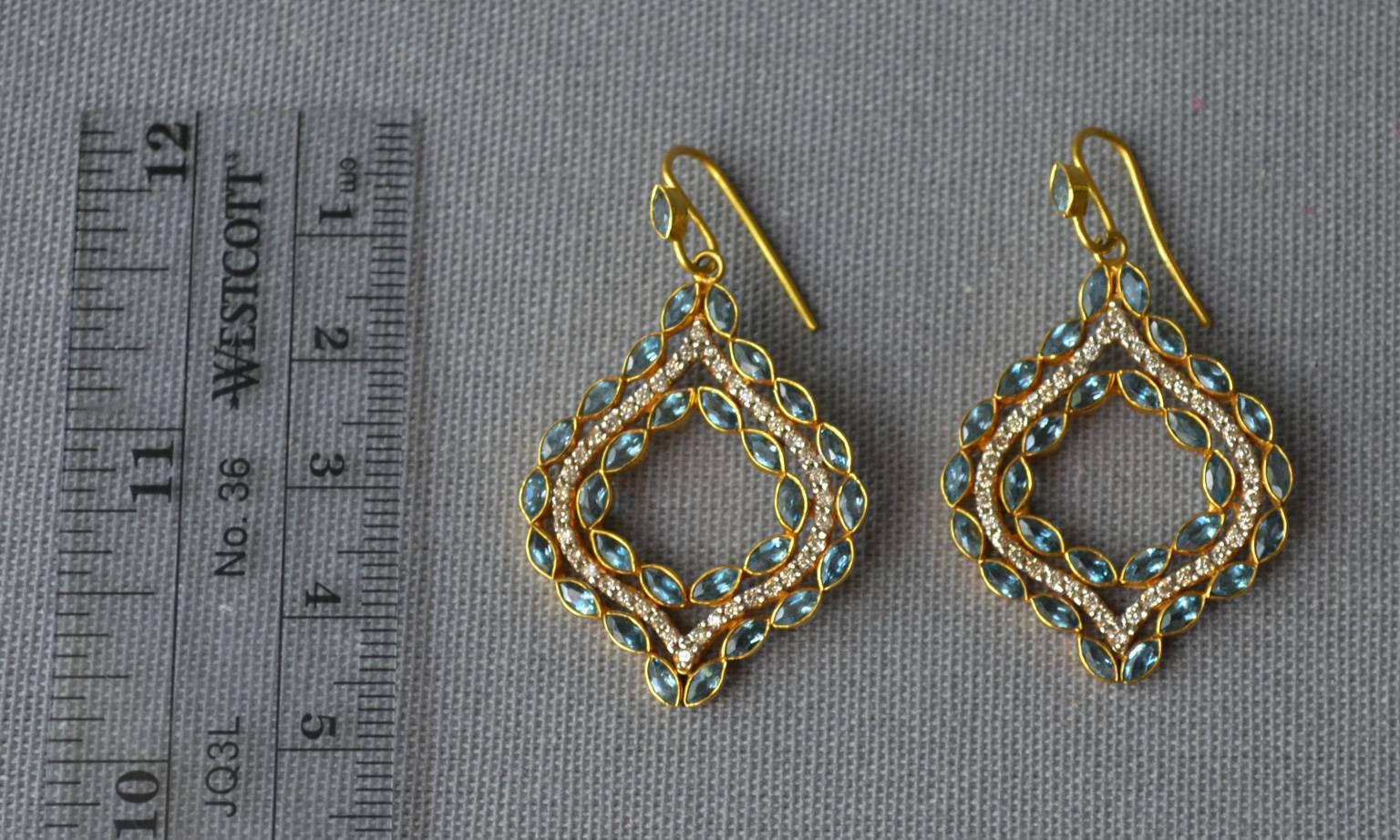 Art Deco Lauren Harper .76 Carat Diamonds Aquamarine Gold Drop Earrings