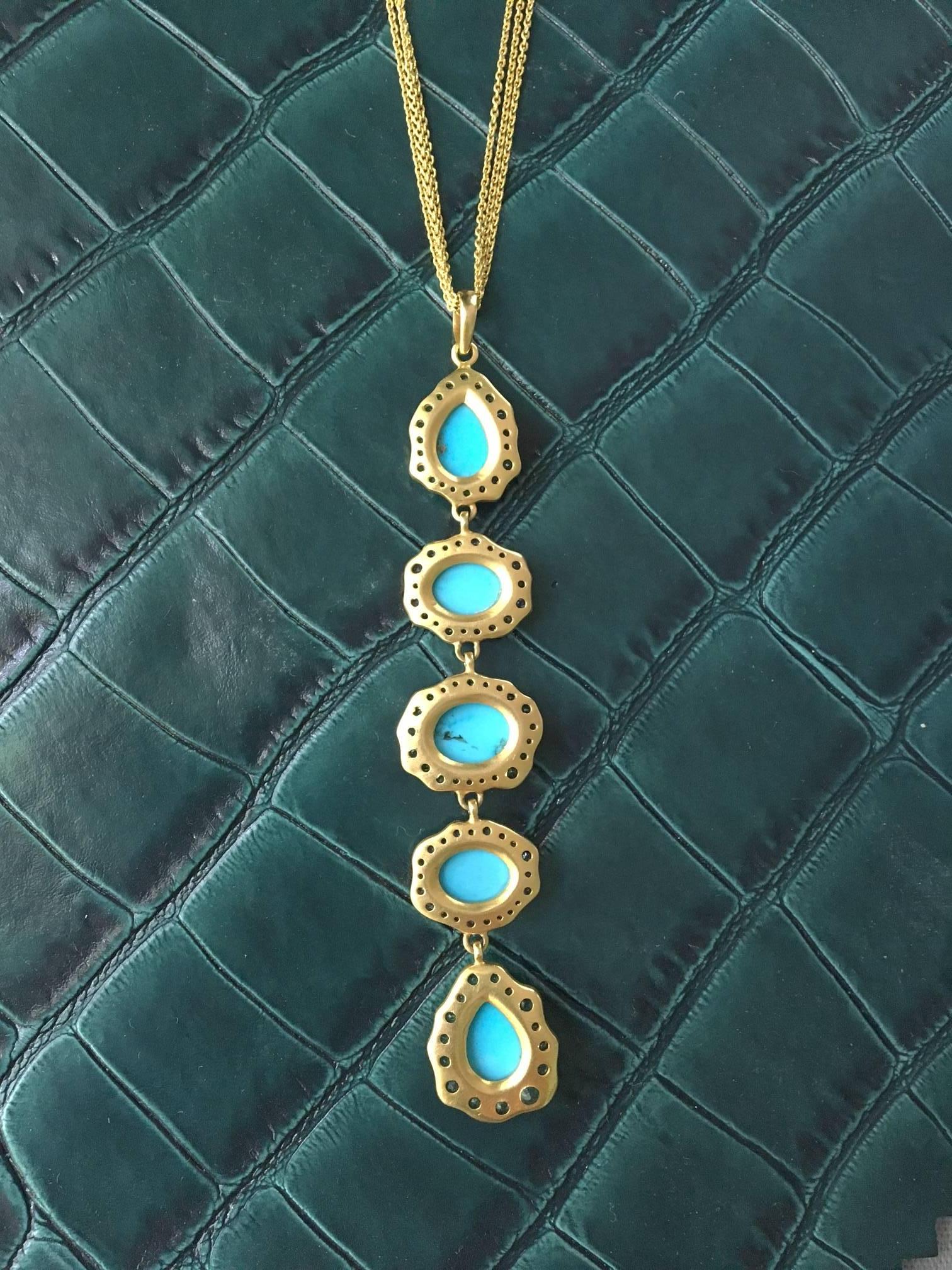 Women's Lauren Harper Turquoise, Emerald, Tanzanite, Gold Drop Pendant Necklace