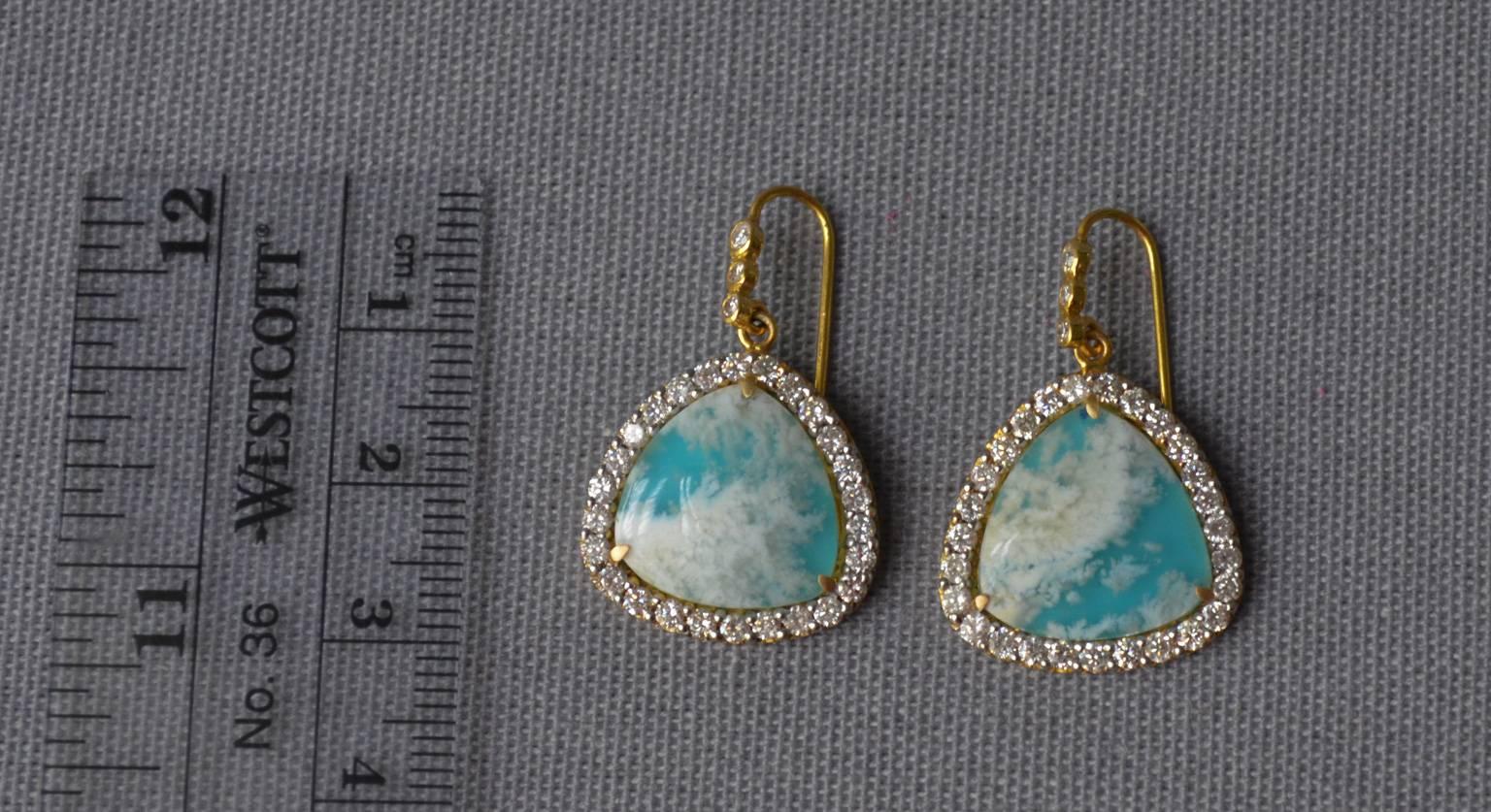 Women's Lauren Harper 1.52 Carat Diamonds Sea Agate on Turquoise Gold Drop Earringss For Sale