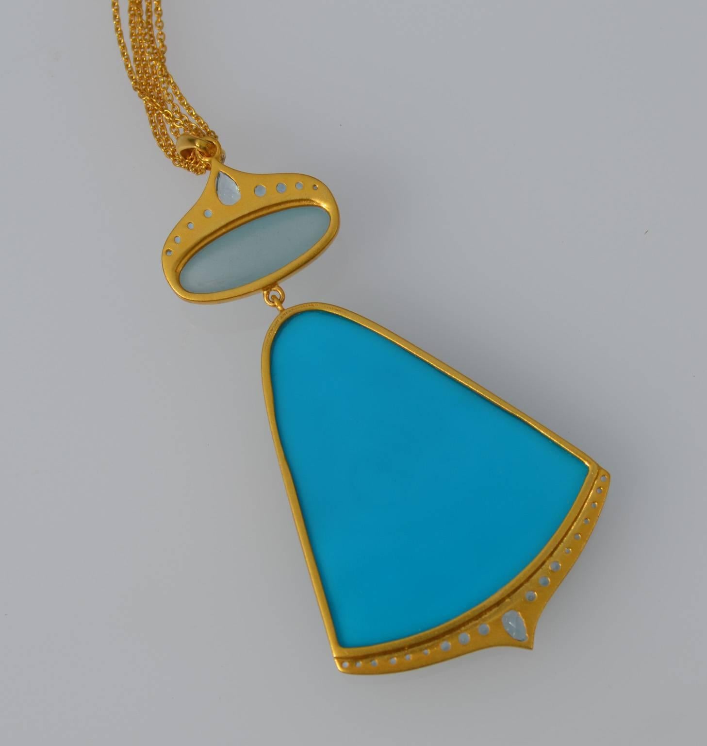 Women's Lauren Harper Sea Agate Aquamarine Diamond Gold Pendant Statement Necklace For Sale