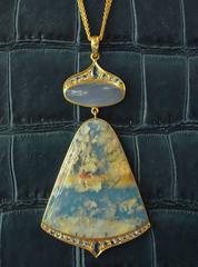 Lauren Harper Sea Agate Aquamarine Diamond Gold Pendant Statement Necklace