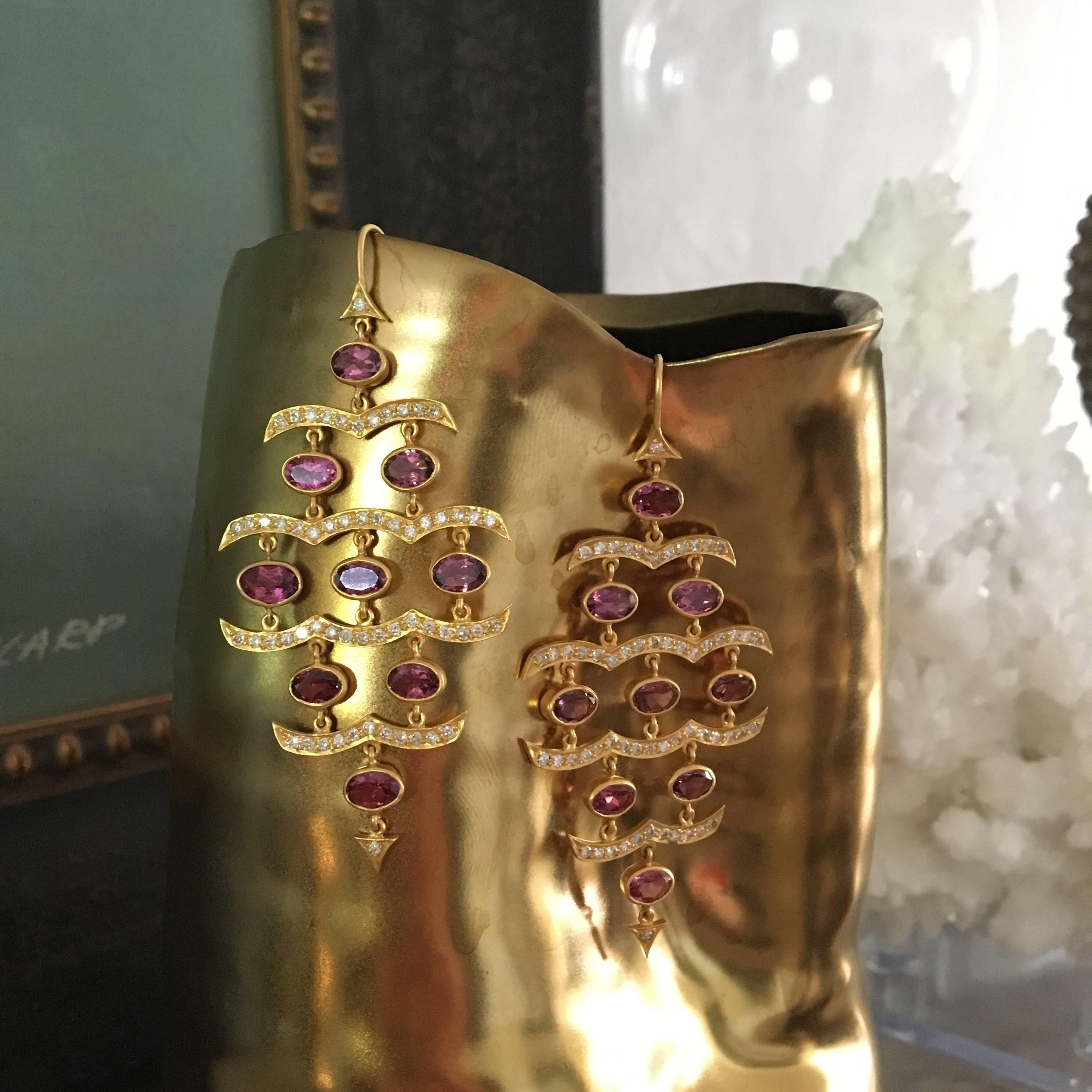 Women's Lauren Harper Pink Tourmaline Diamonds Gold Chandelier Statement Earrings For Sale