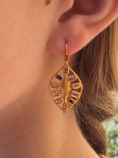 Lauren Harper Multicolored Sapphires Gold Drop Earrings