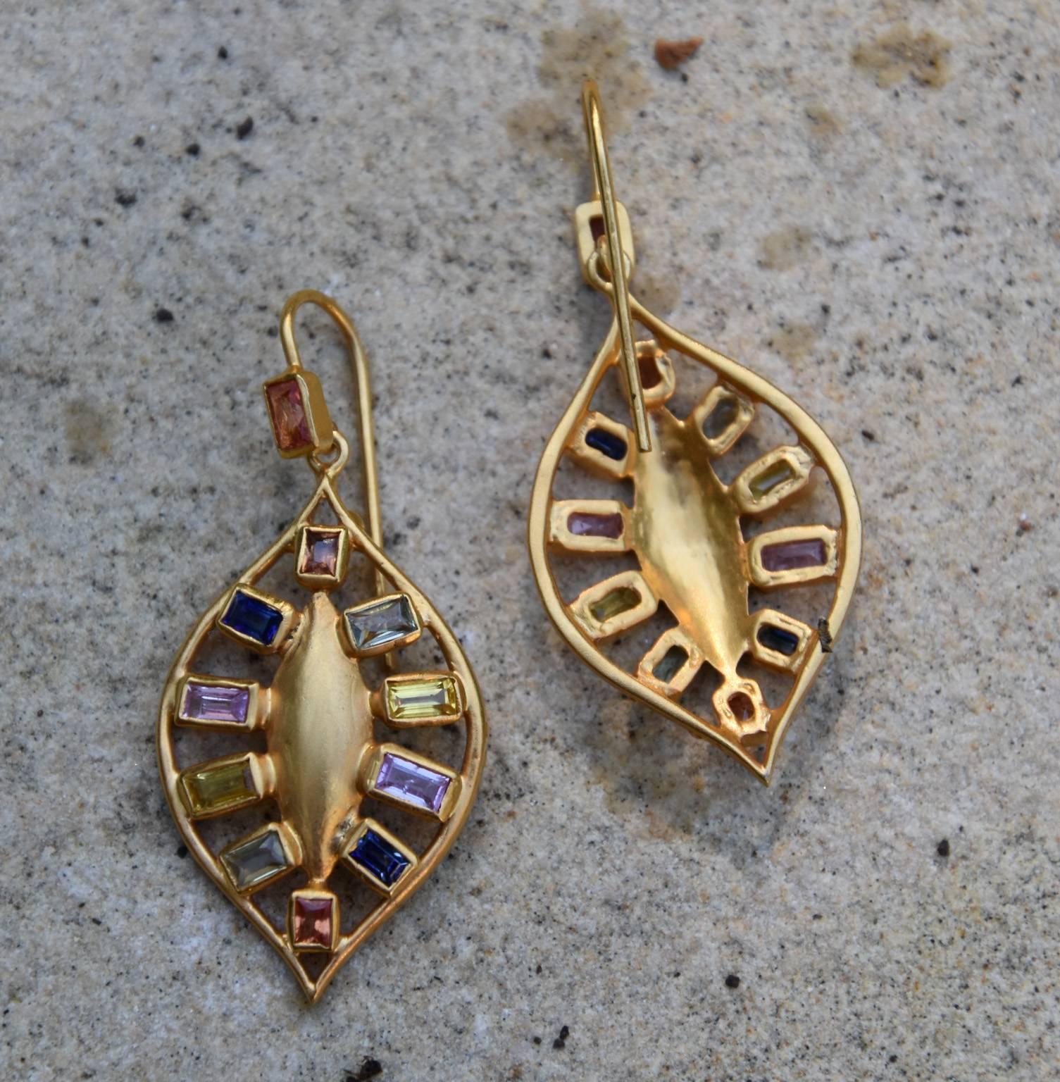 Lauren Harper Multicolored Sapphires Gold Drop Earrings For Sale 2