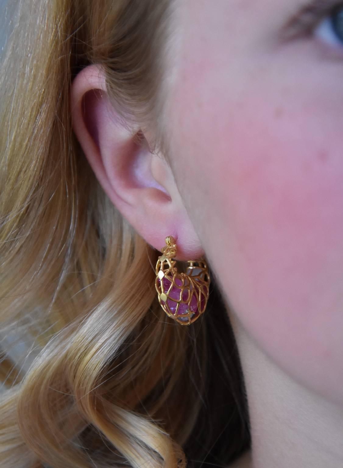 Artist Lauren Harper Pink Sapphire Gold Hoop Earrings