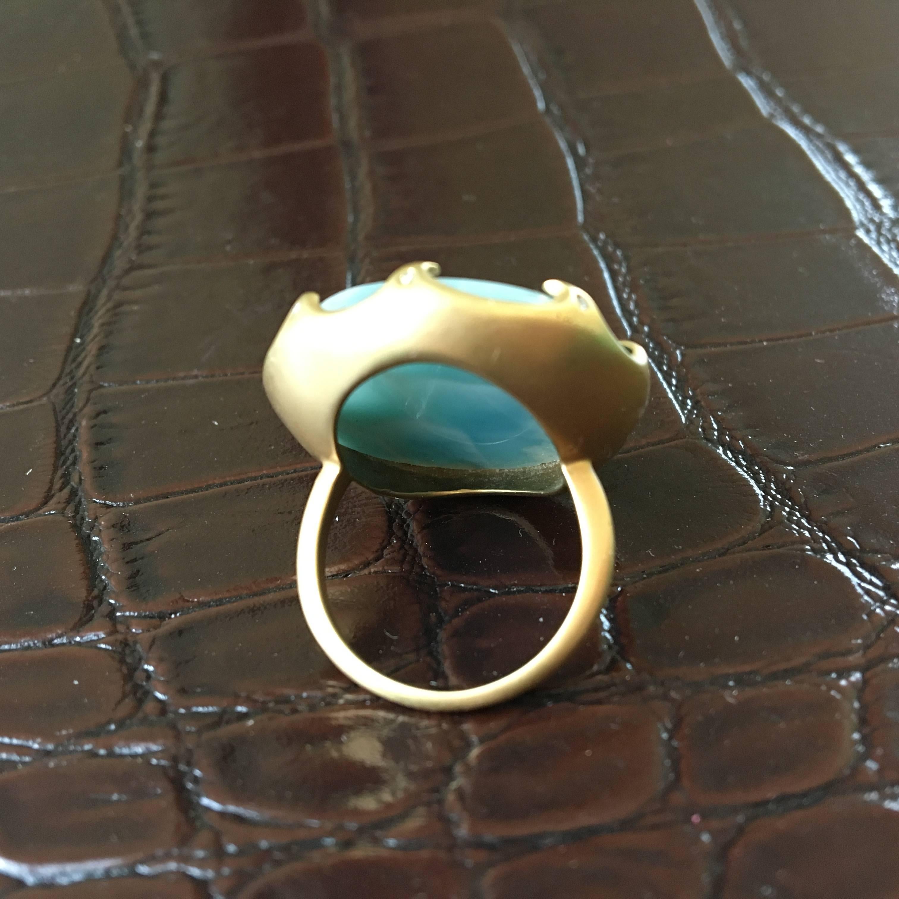 Larimar, Diamond, Gold Statement Cocktail Ring 2