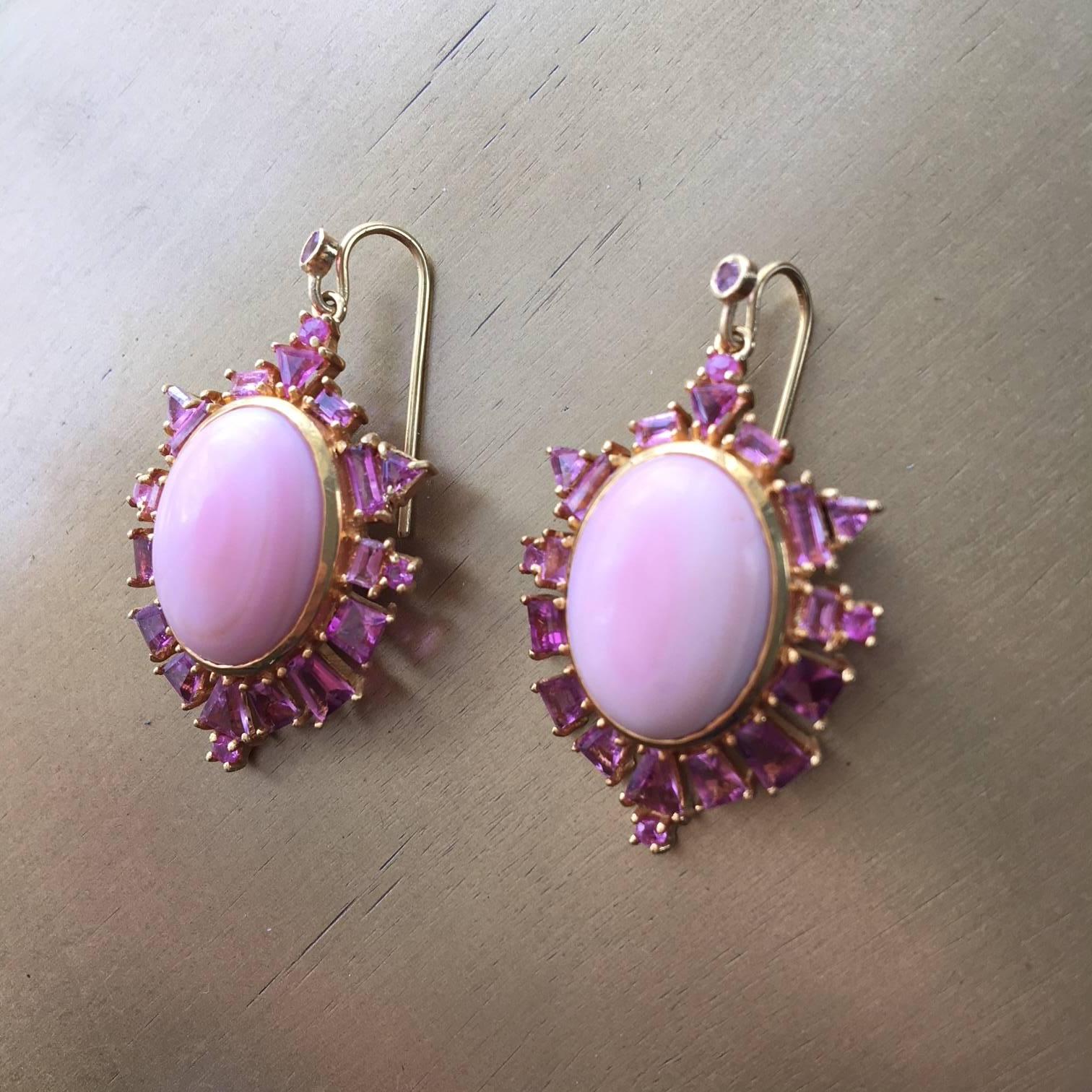Lauren Harper Collection Pink Coral, Pink Sapphire, Gold Statement Drop Earrings 2