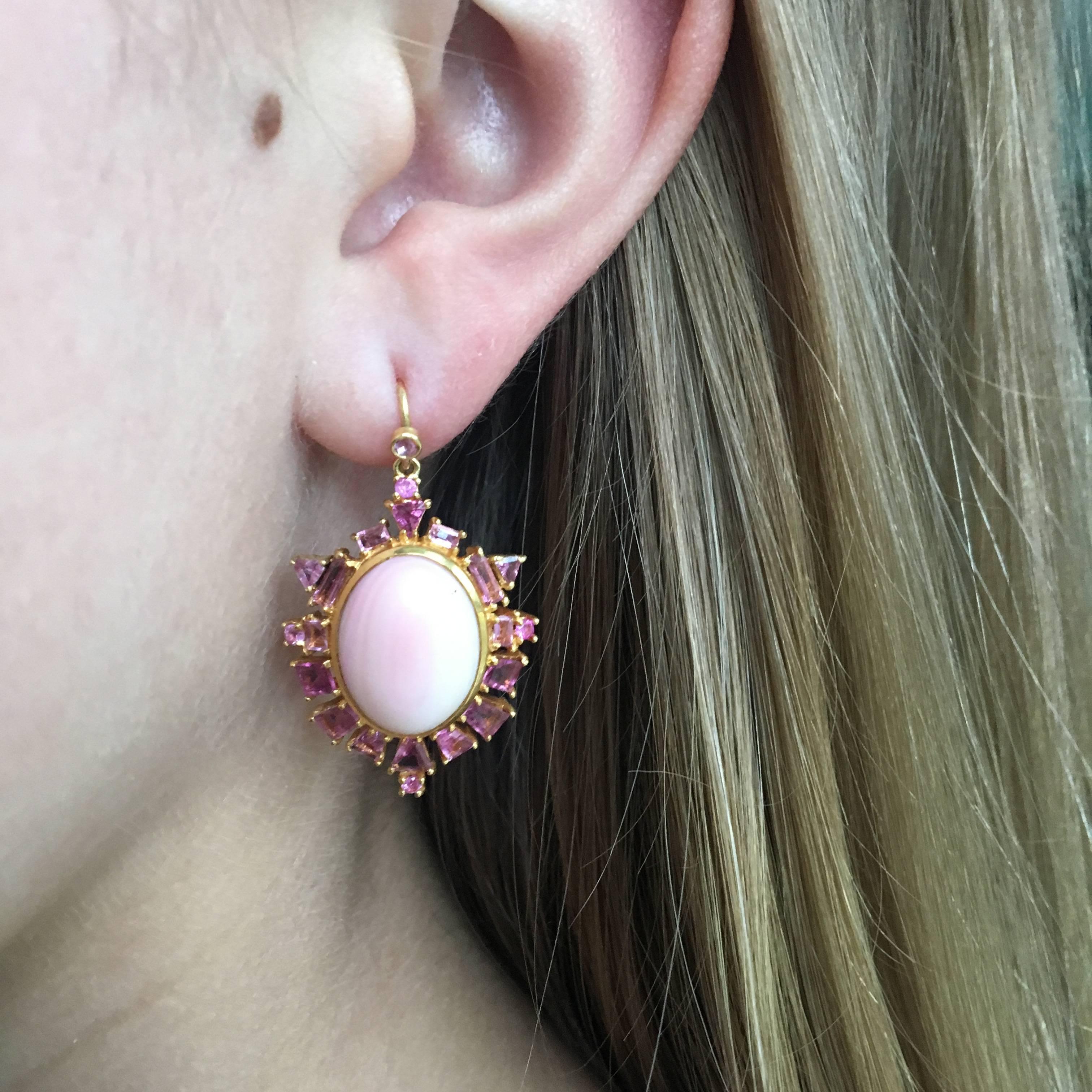 Oval Cut Lauren Harper Collection Pink Coral, Pink Sapphire, Gold Statement Drop Earrings