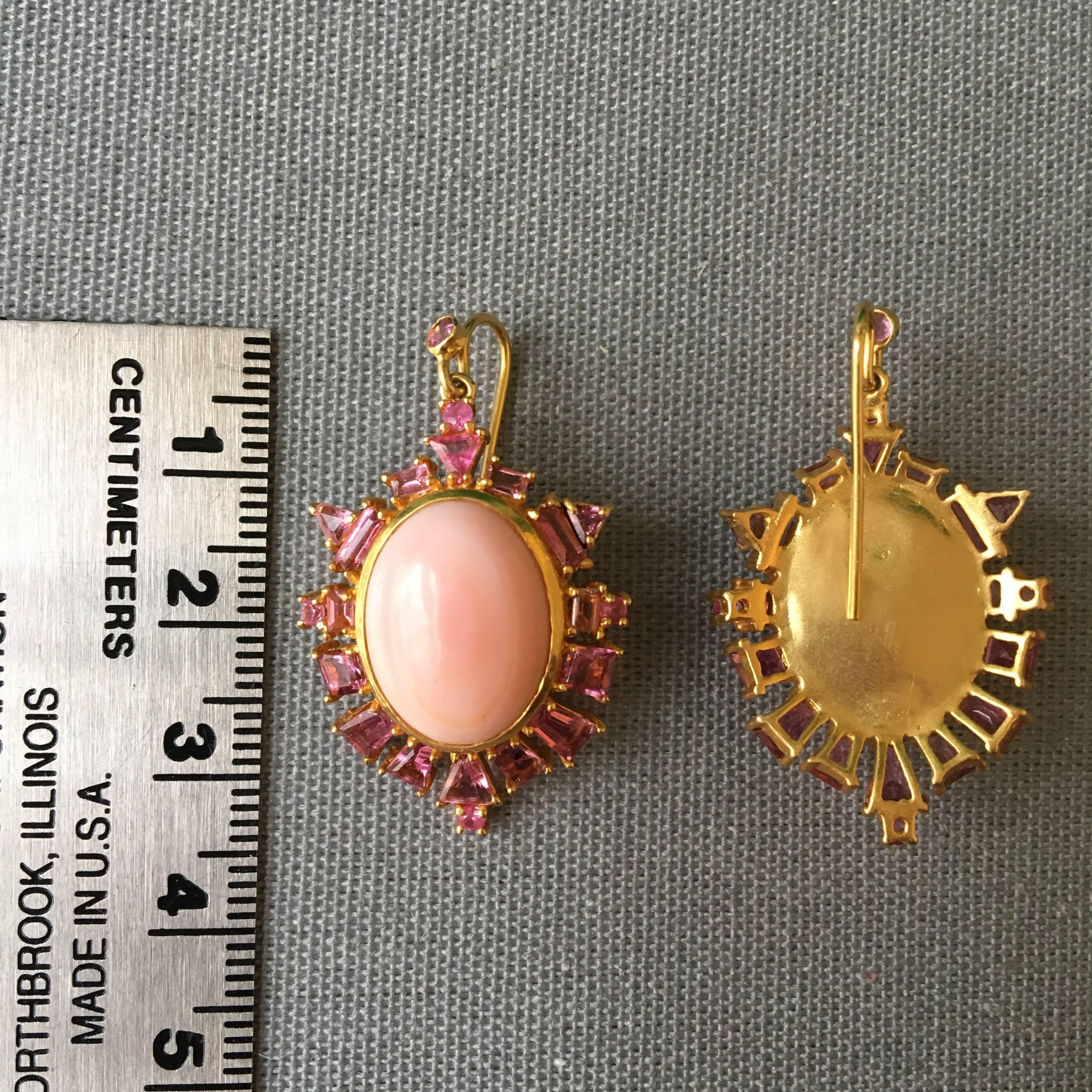 Women's Lauren Harper Collection Pink Coral, Pink Sapphire, Gold Statement Drop Earrings