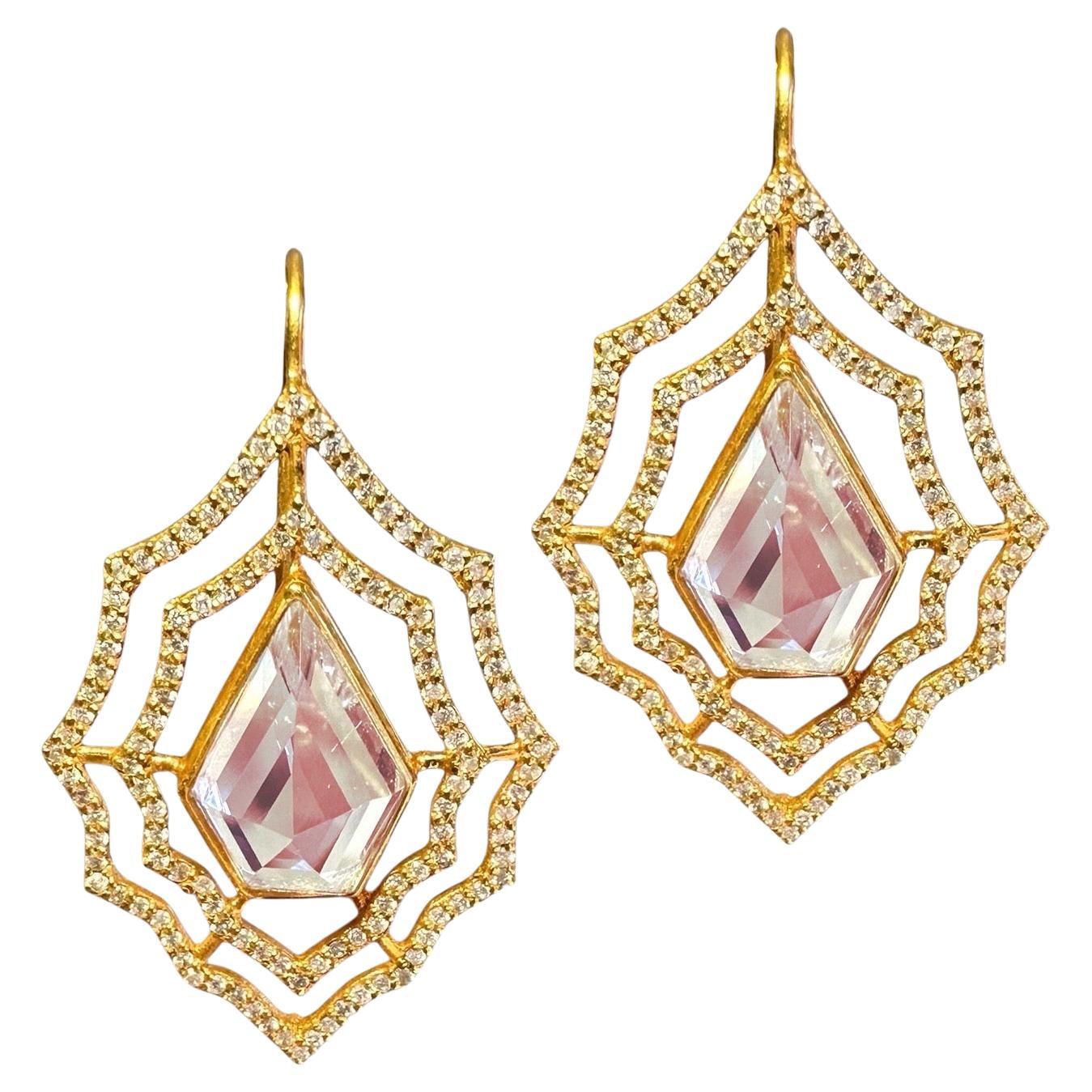 10.96 Carat Kunzite 1.26 Carat Diamond Gold Earrings