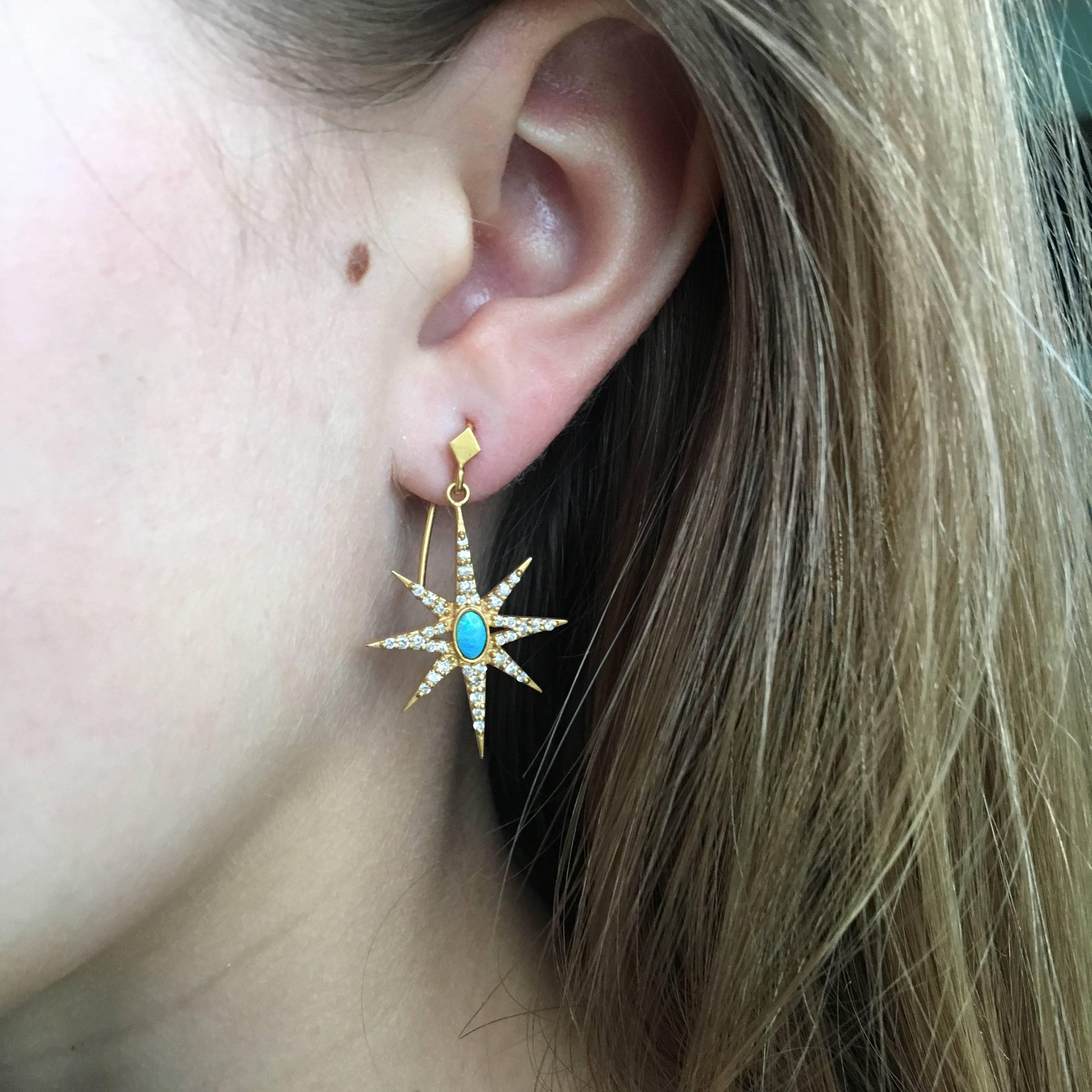 Contemporary Lauren Harper Boulder Opal Diamond Yellow Gold Star Earrings