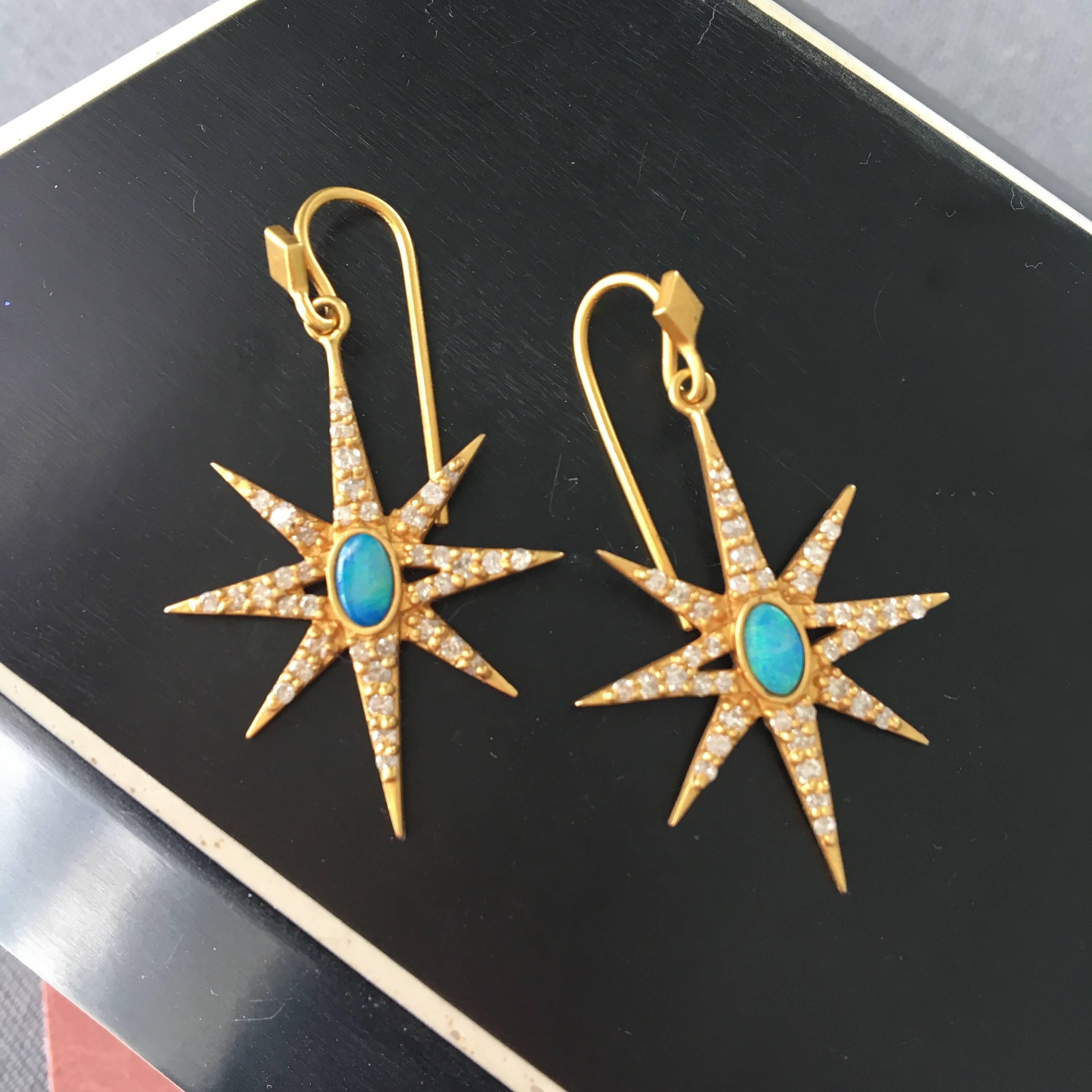 Lauren Harper Boulder Opal Diamond Yellow Gold Star Earrings 3
