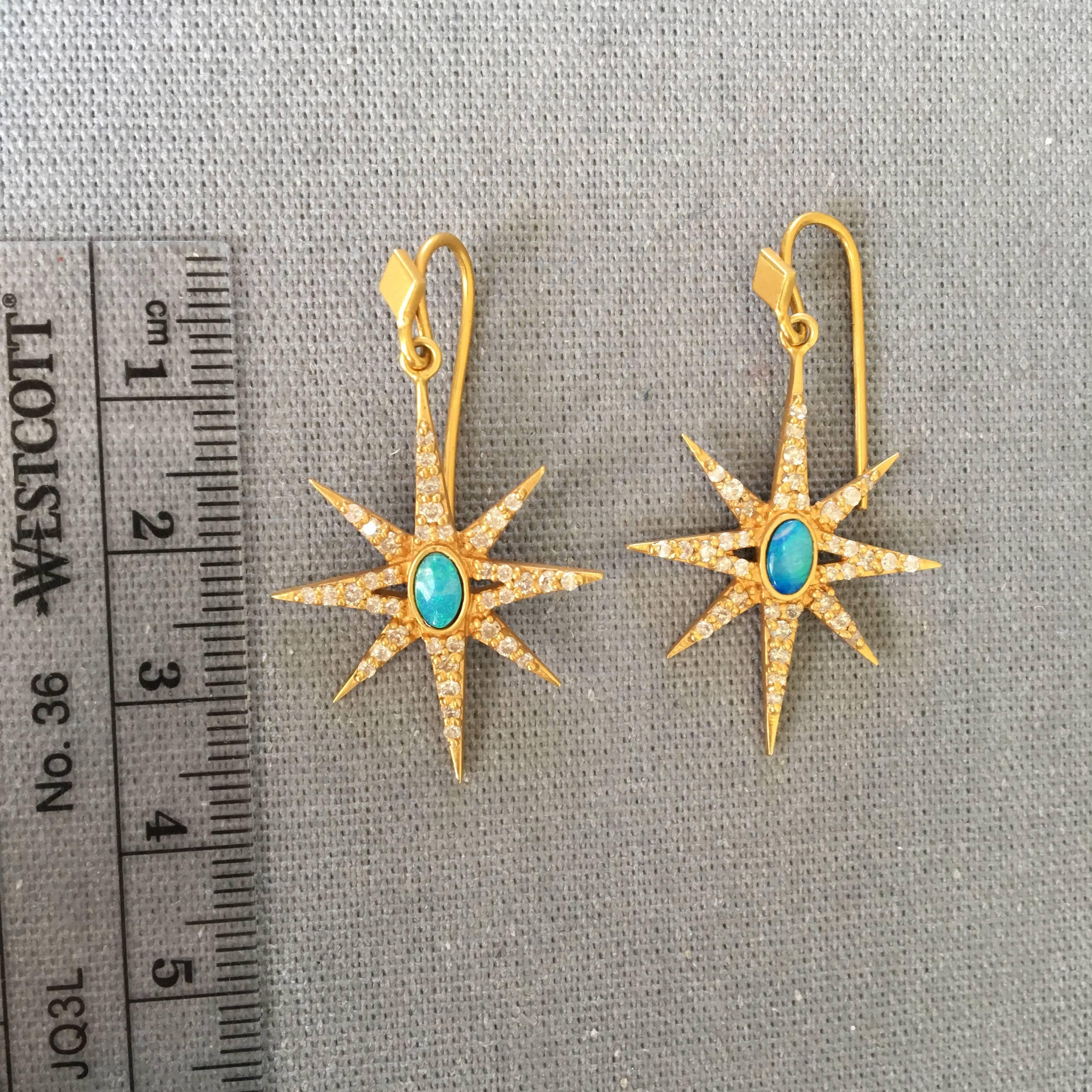 Lauren Harper Boulder Opal Diamond Yellow Gold Star Earrings 1
