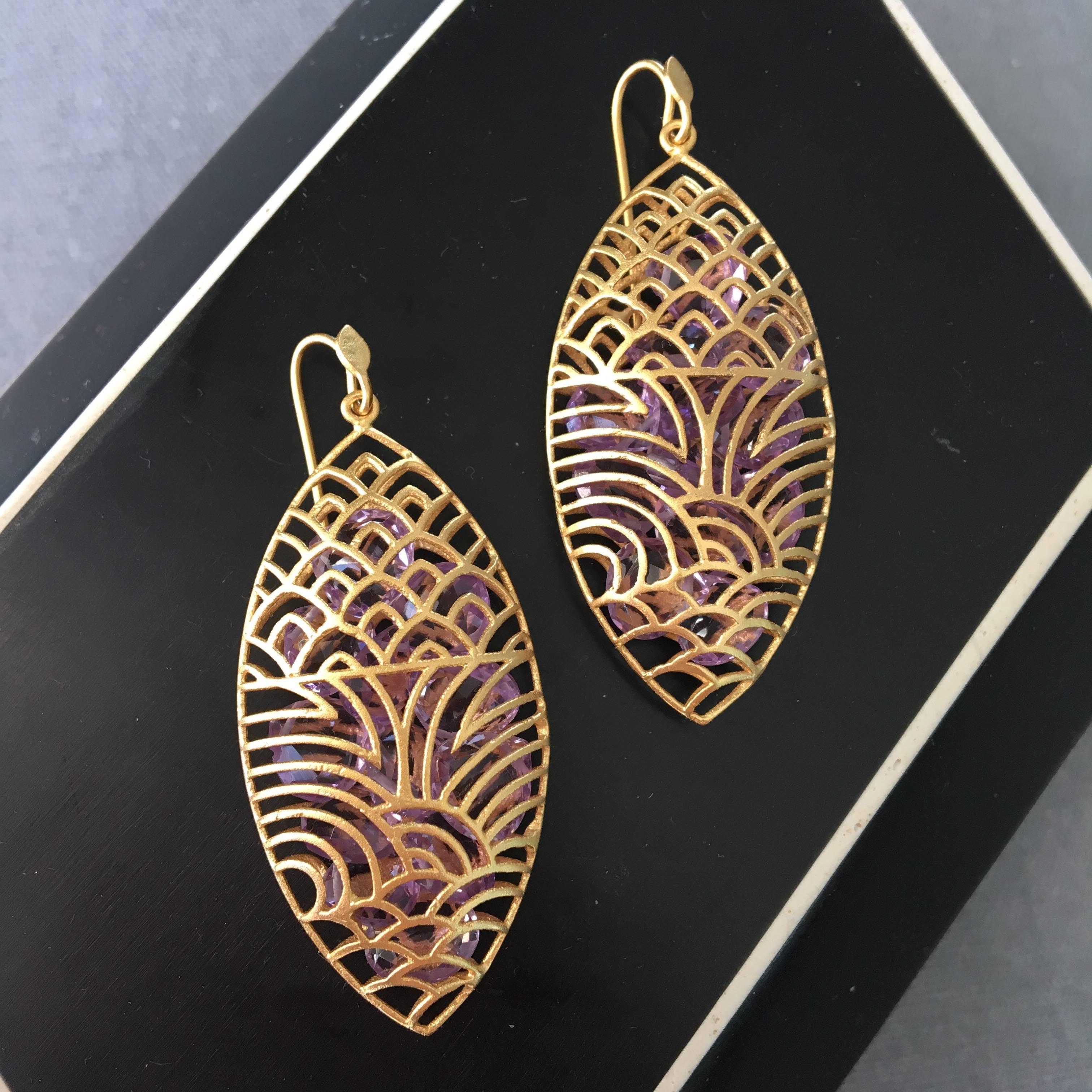 Lauren Harper Amethyst Yellow Gold Marquis Statement Earrings For Sale 1