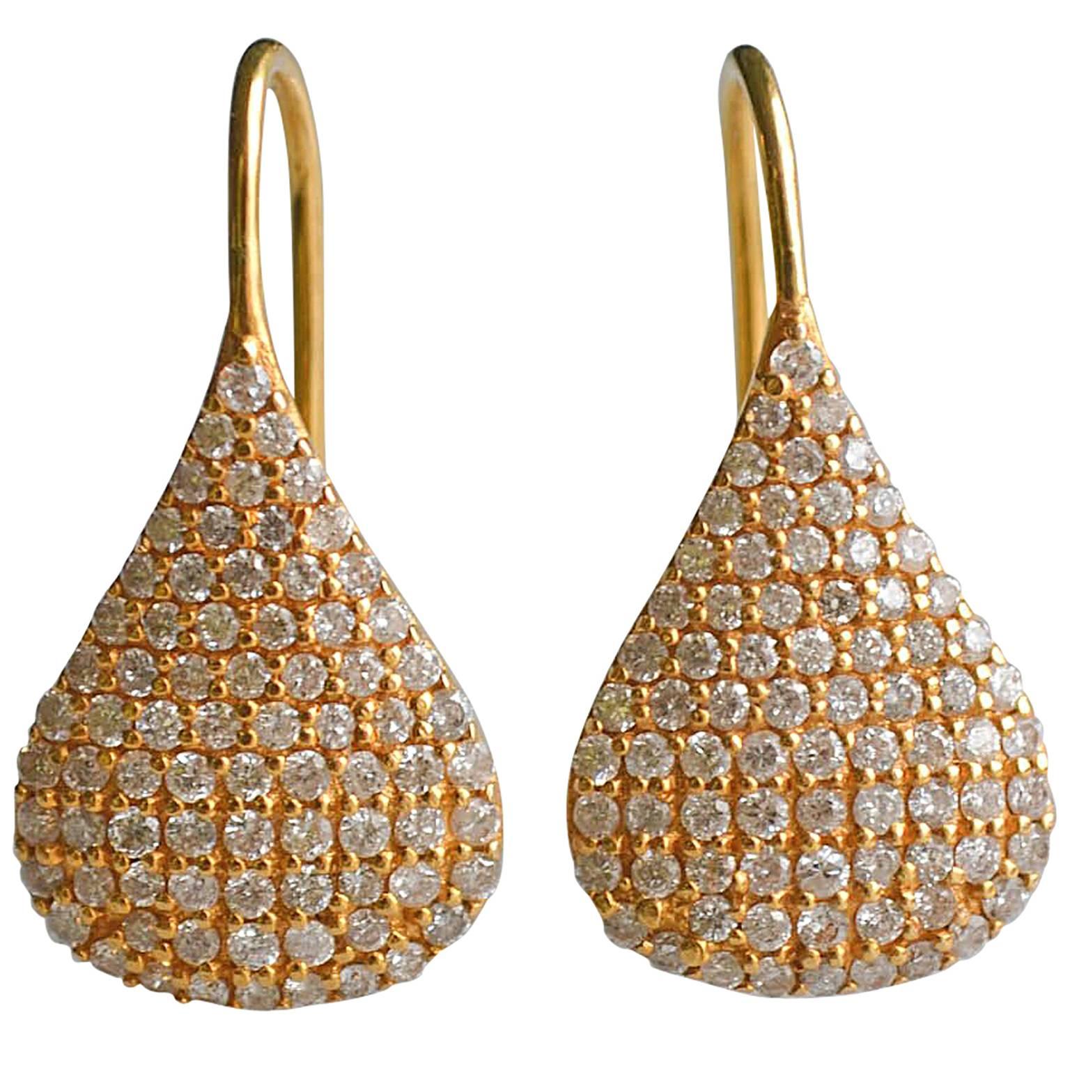 1.12 Carat Diamonds Yellow Gold Pear Drop Earrings by Lauren Harper For Sale