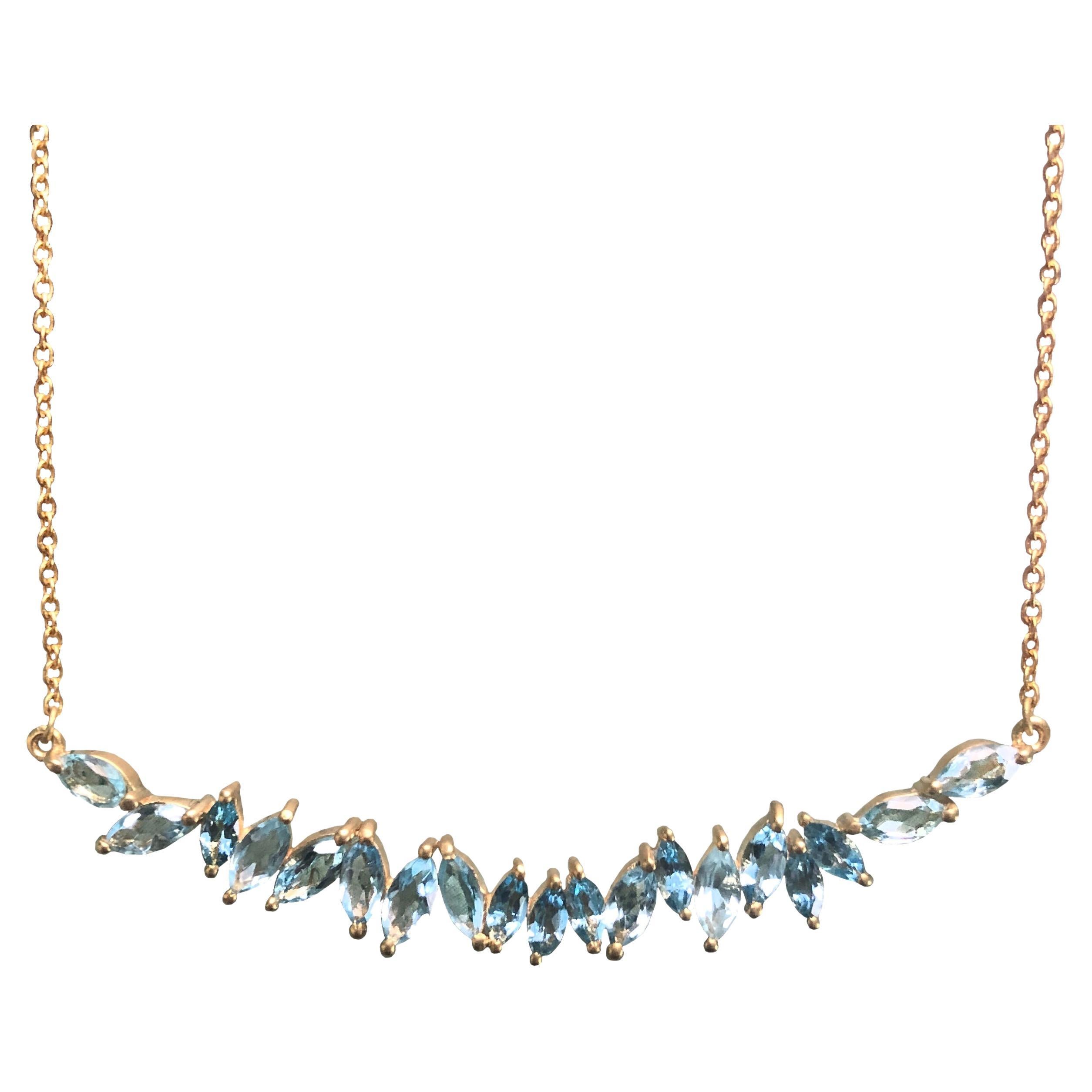 2.29 Carat Aquamarine Gold Bar Necklace by Lauren Harper For Sale
