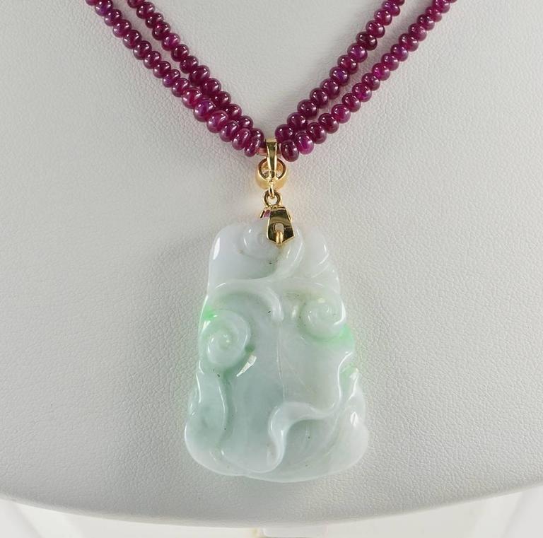 Natural Ruby Diamond Carved Apple Jade Necklace For Sale at 1stDibs ...