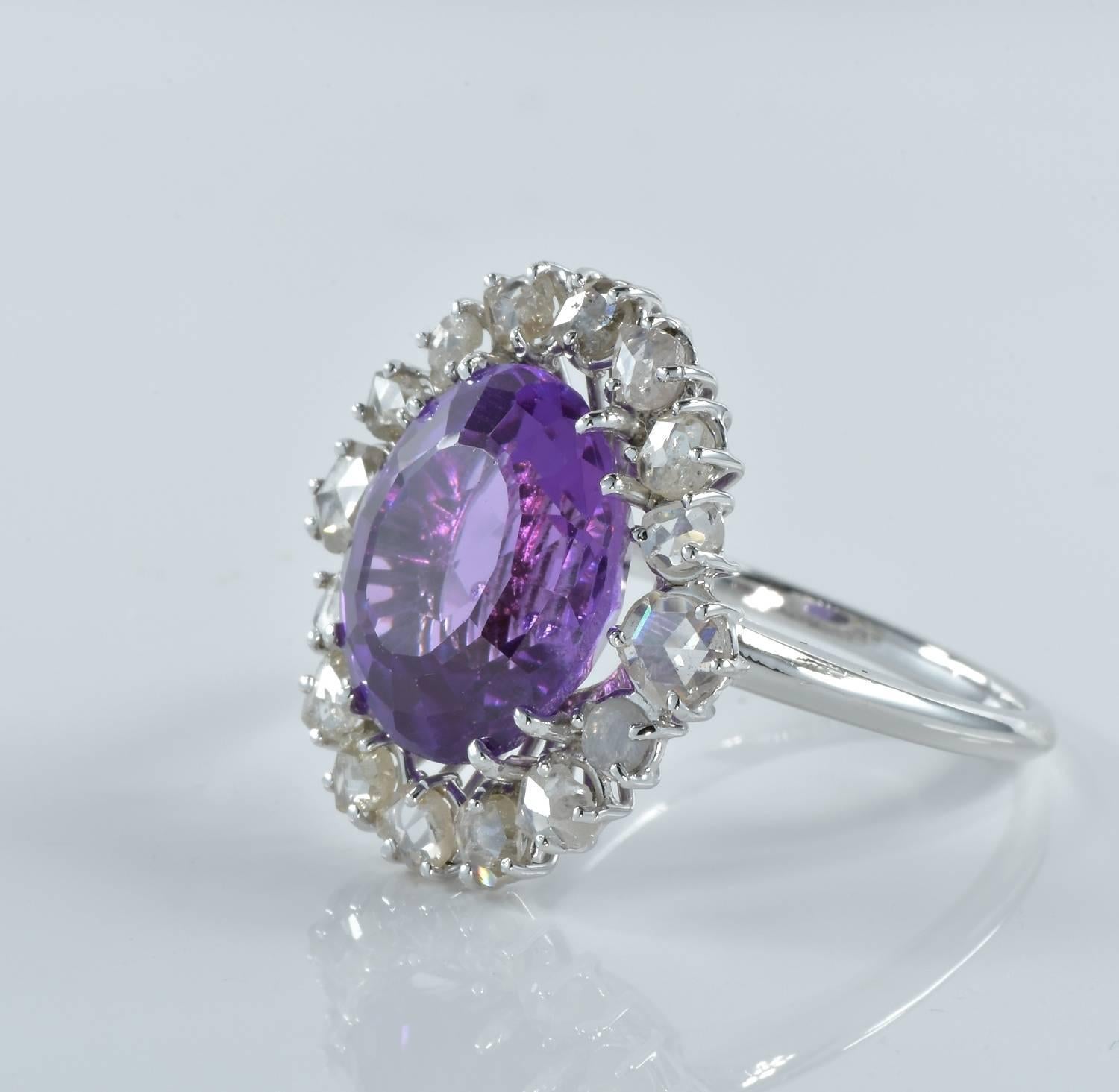 Rose Cut 11.45 Carat Natural No Heat Purple Sapphire 2.60 Carat Diamond Rare Antique Ring For Sale