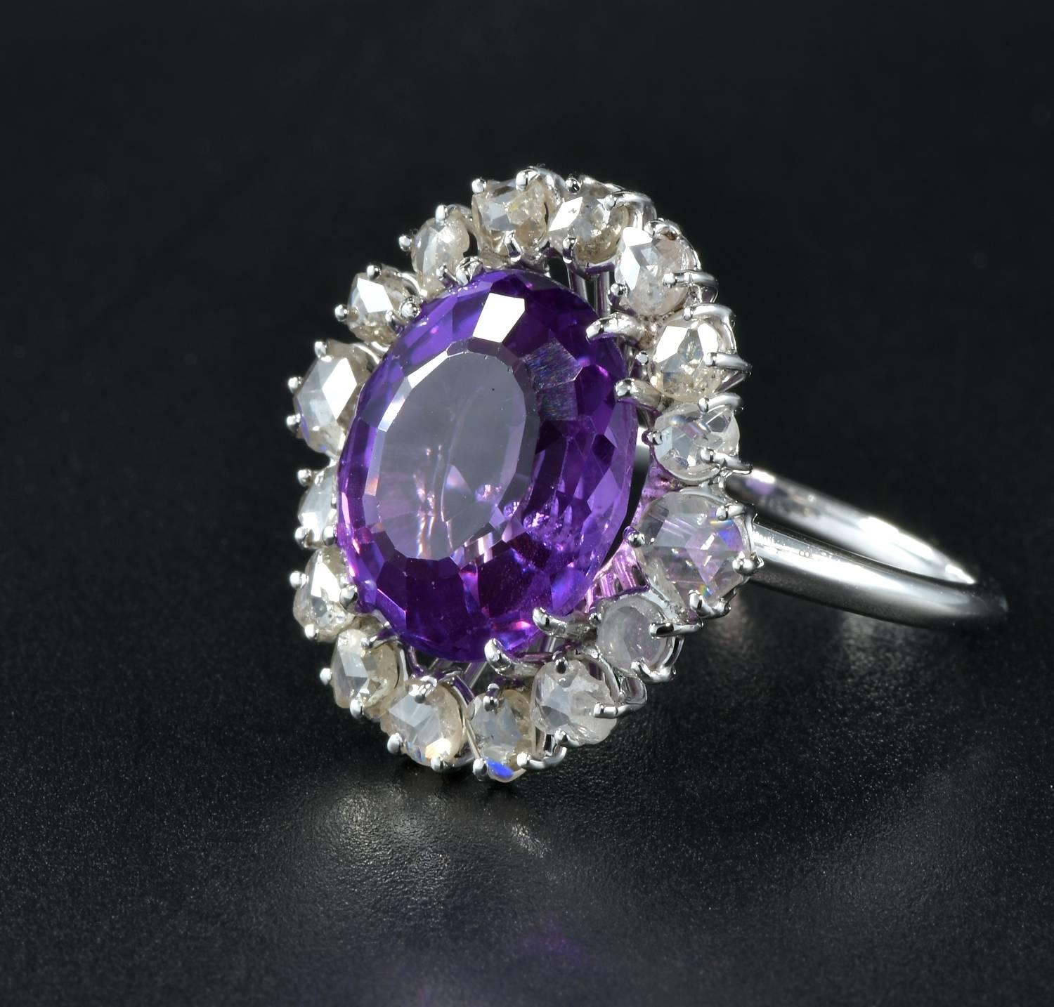 Retro 11.45 Carat Natural No Heat Purple Sapphire 2.60 Carat Diamond Rare Antique Ring For Sale