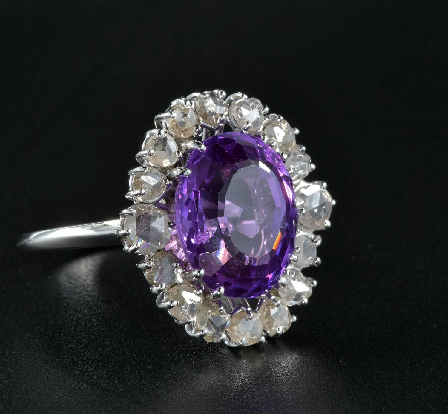 11.45 Carat Natural No Heat Purple Sapphire 2.60 Carat Diamond Rare Antique Ring In Excellent Condition For Sale In Napoli, IT