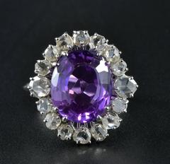 11.45 Carat Natural No Heat Purple Sapphire 2.60 Carat Diamond Rare Antique Ring