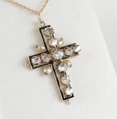 3.50 Carat Diamond Natural Pearl Rare Regency Period Cross