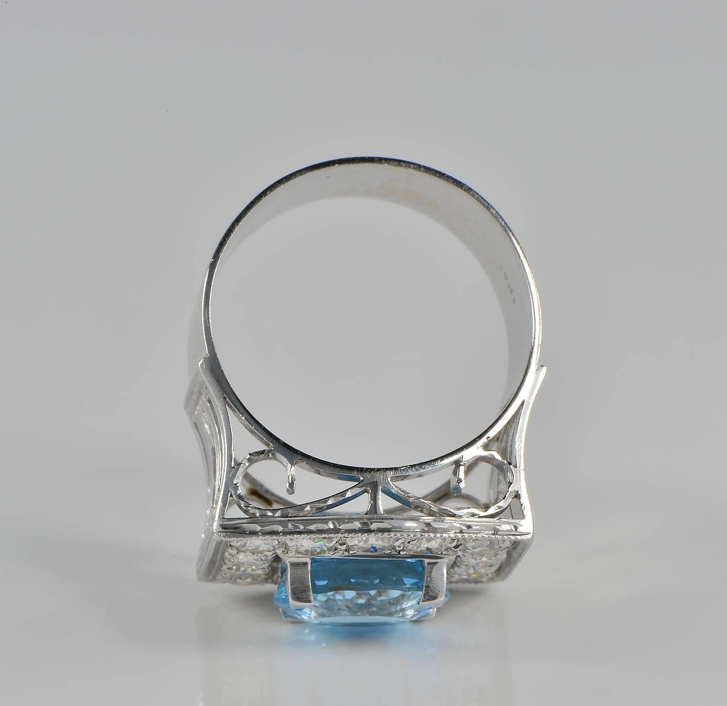 Women's 3.00 Carat Deep Blue Aquamarine 1.10 Carat Diamond Retro Ring