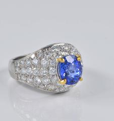 2.40 Carat Tanzanite 3.80 Carat Diamond Vintage Platinum Ring