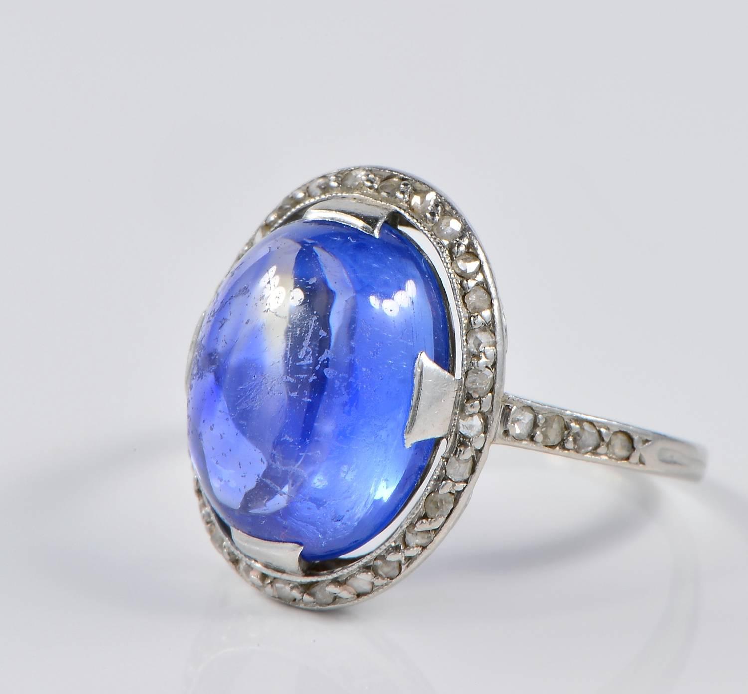 Art Deco 10.0 Carat Natural No Heat Ceylon Sapphire Diamond Ring For Sale
