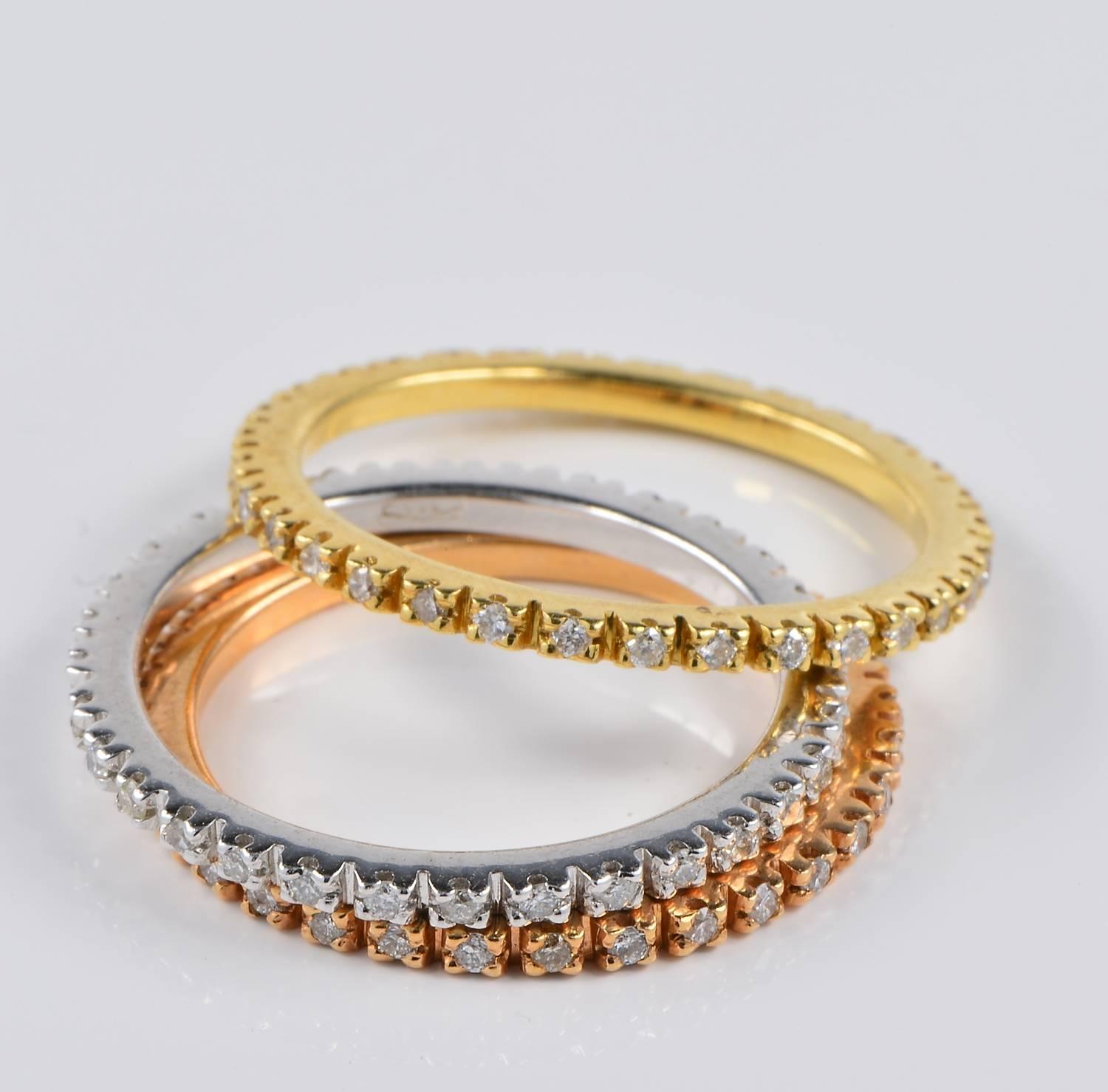 1.0 Carat Diamond Trio Eternity Rings In Excellent Condition For Sale In Napoli, IT