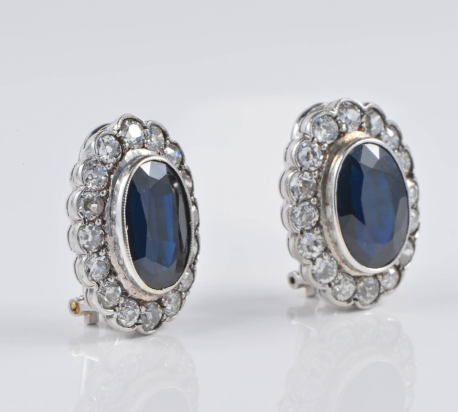 Classy and sophisticate in design, wearable at any occasion.
Vintage, all Platinum crafted by finest workmanship.
Big in presence and effective look.
Boasting two midnight Blue natural no heat or treated Sapphire of 8.40 Ct estimate content for both