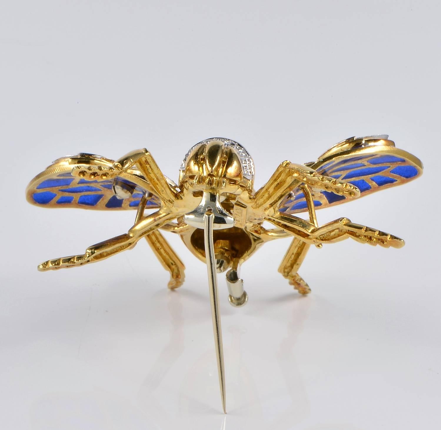 Plique a Jour Diamond Jumbo Sized Bumble Bee Vintage Brooch In Excellent Condition In Napoli, IT