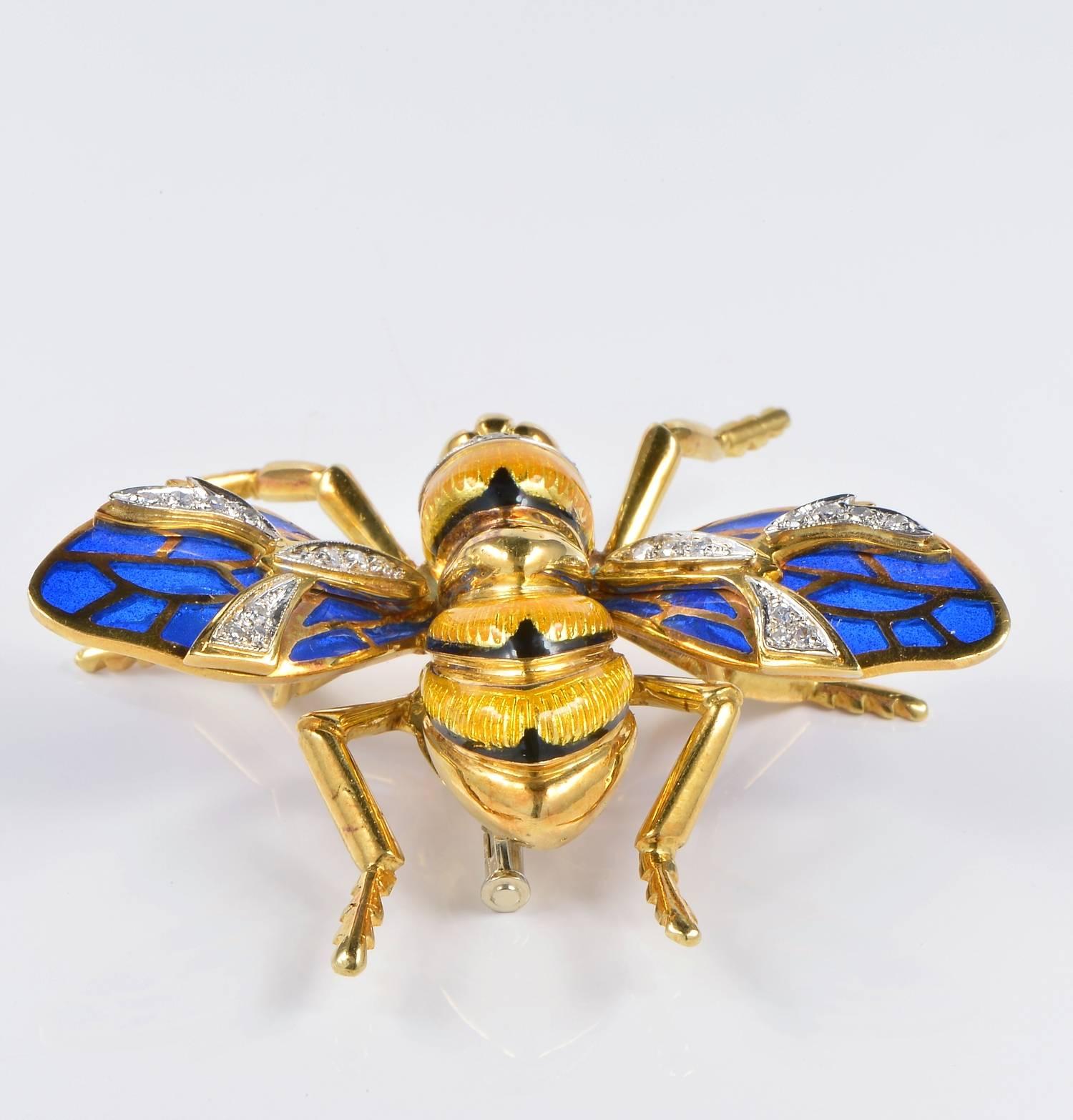 Contemporary Plique a Jour Diamond Jumbo Sized Bumble Bee Vintage Brooch