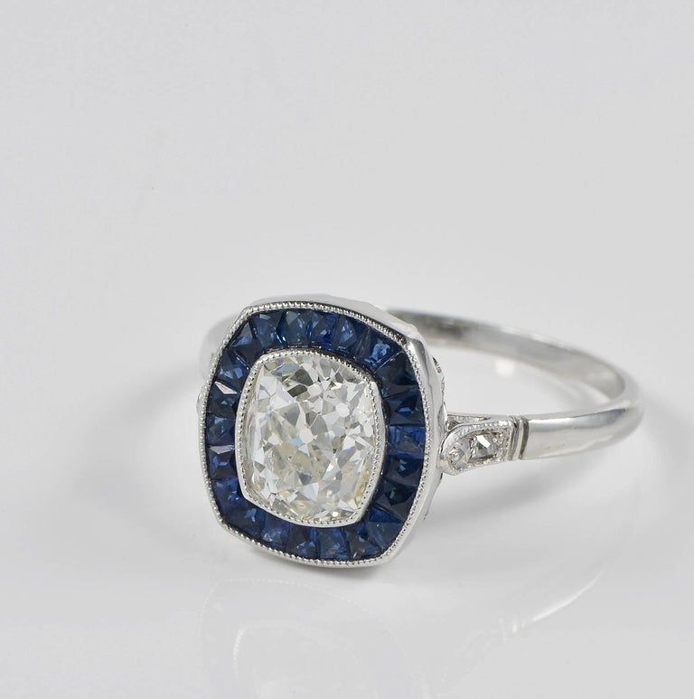 2.10 Cushion Cut Diamond Platinum Target Ring For Sale at 1stDibs | art ...