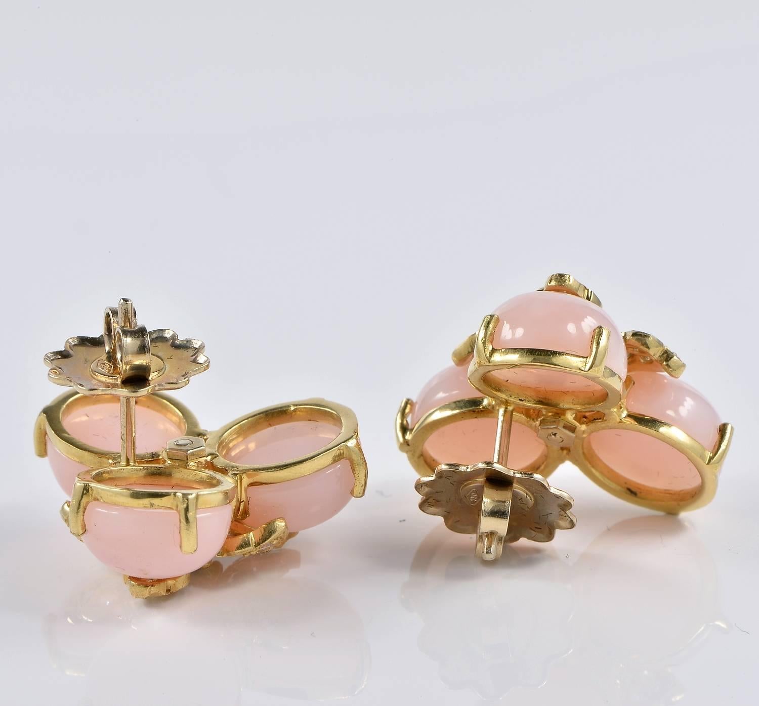 Women's Natural Pink Opal Diamond Tres Chic Vintage Earrings For Sale