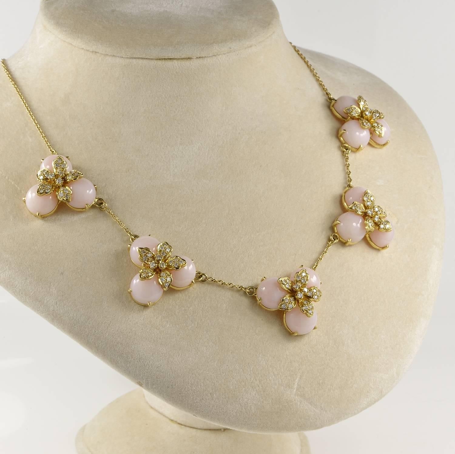 Contemporary Pink Opal and Diamond Vintage Necklace For Sale