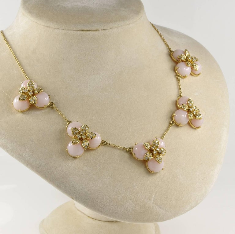 Pink Opal and Diamond Vintage Necklace For Sale at 1stdibs