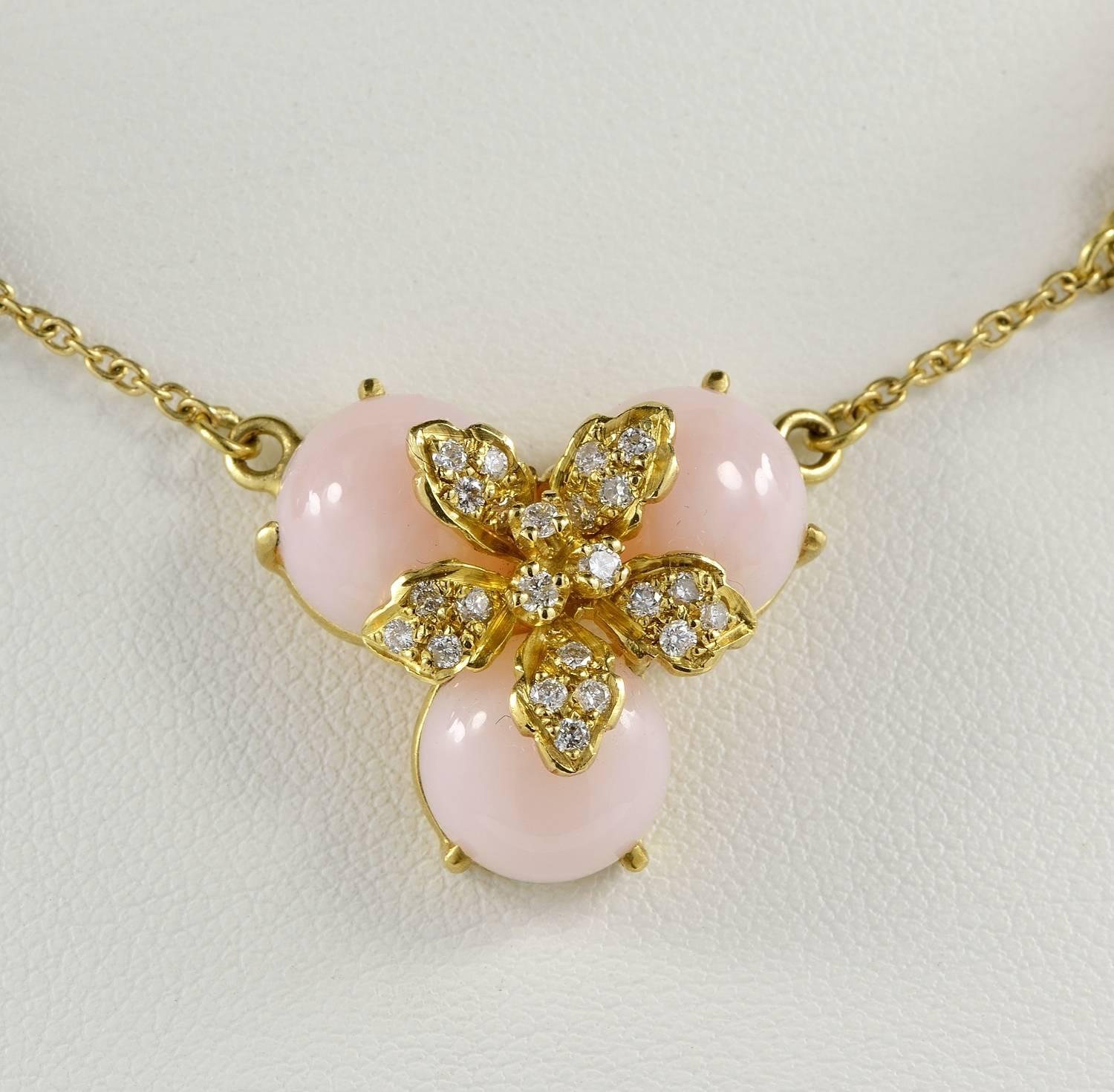 Pink Opal and Diamond Vintage Necklace For Sale 2