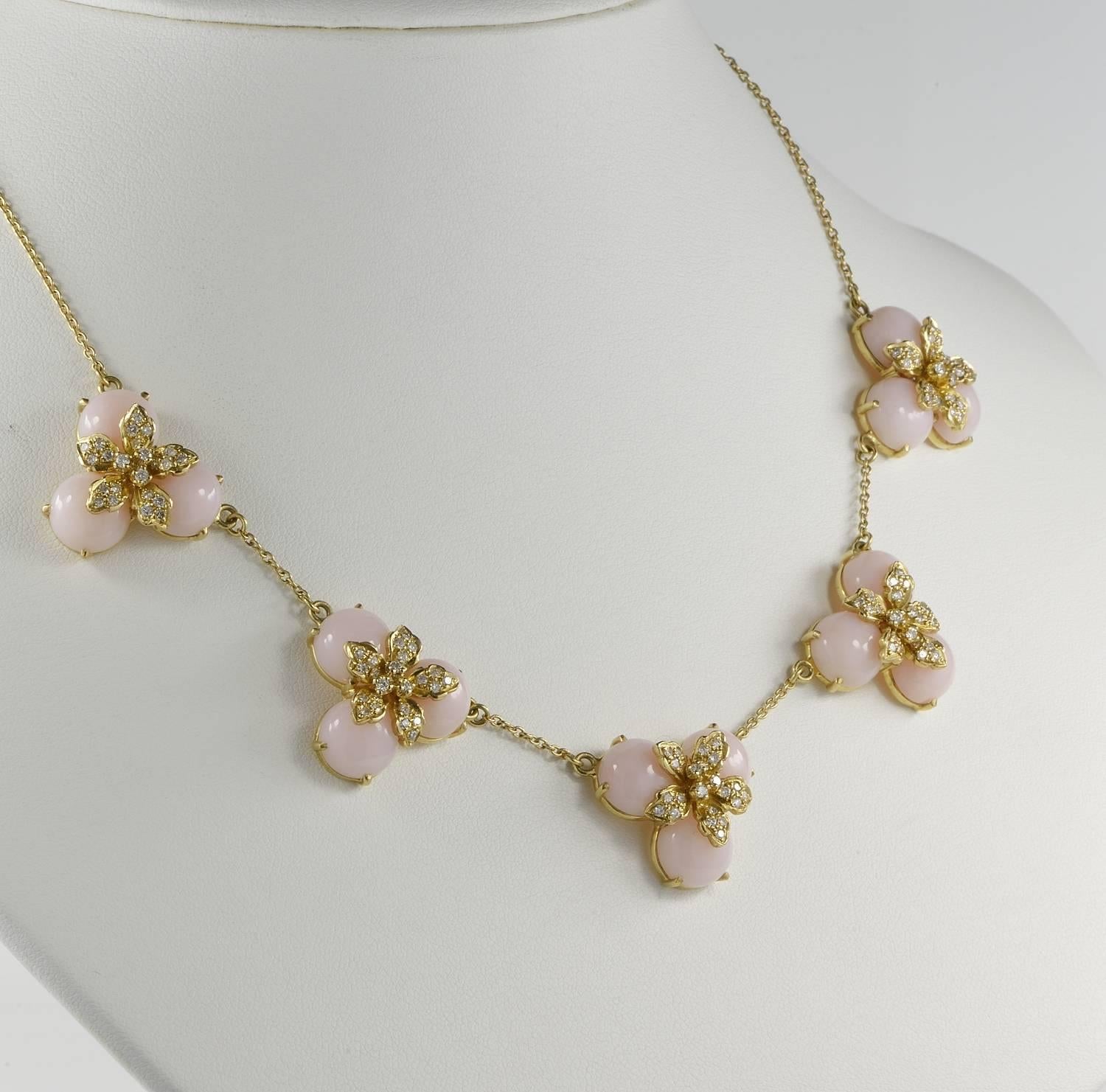 Women's Pink Opal and Diamond Vintage Necklace For Sale