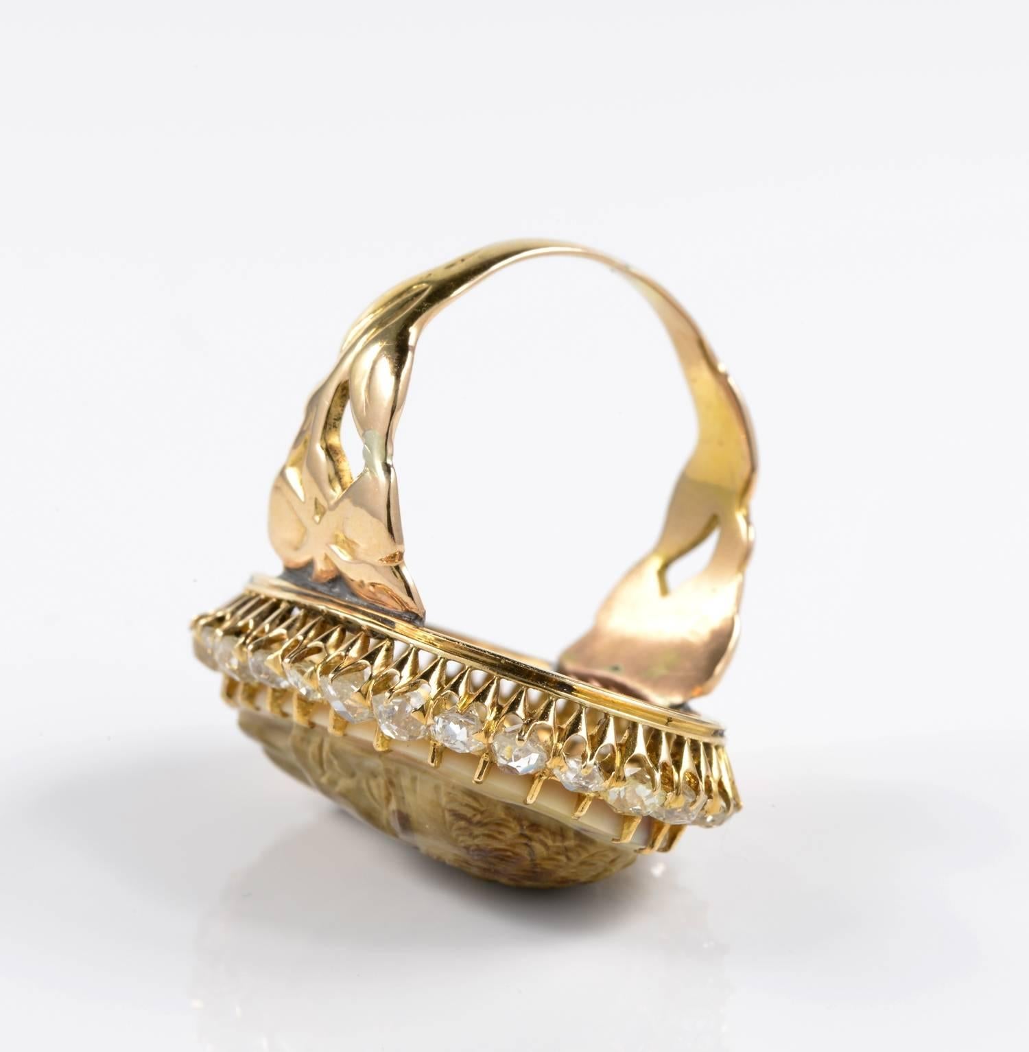 Women's or Men's Victorian 2.50 Carat Diamond Augustus Head Agate Ring For Sale