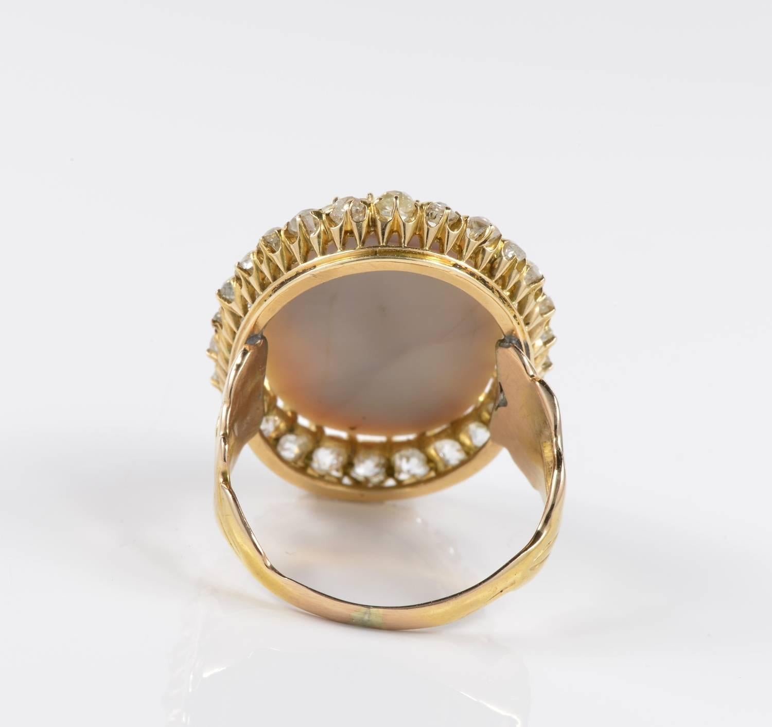 Victorian 2.50 Carat Diamond Augustus Head Agate Ring For Sale 1