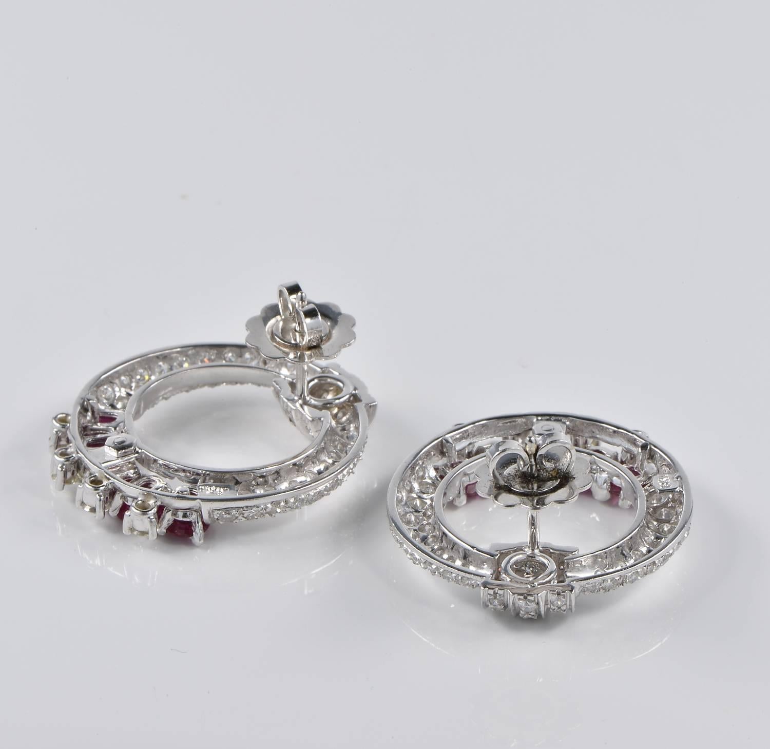 Spectacular Ruby and Diamond Vintage Hoop Earrings For Sale 2