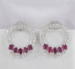 Spectacular Ruby and Diamond Vintage Hoop Earrings