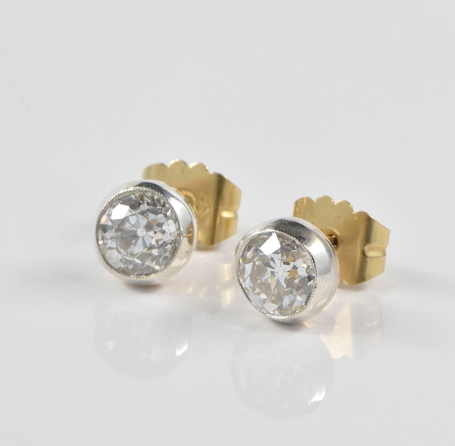 Women's Antique Victorian 2.50 Carat Diamond Gold Silver Stud Earrings