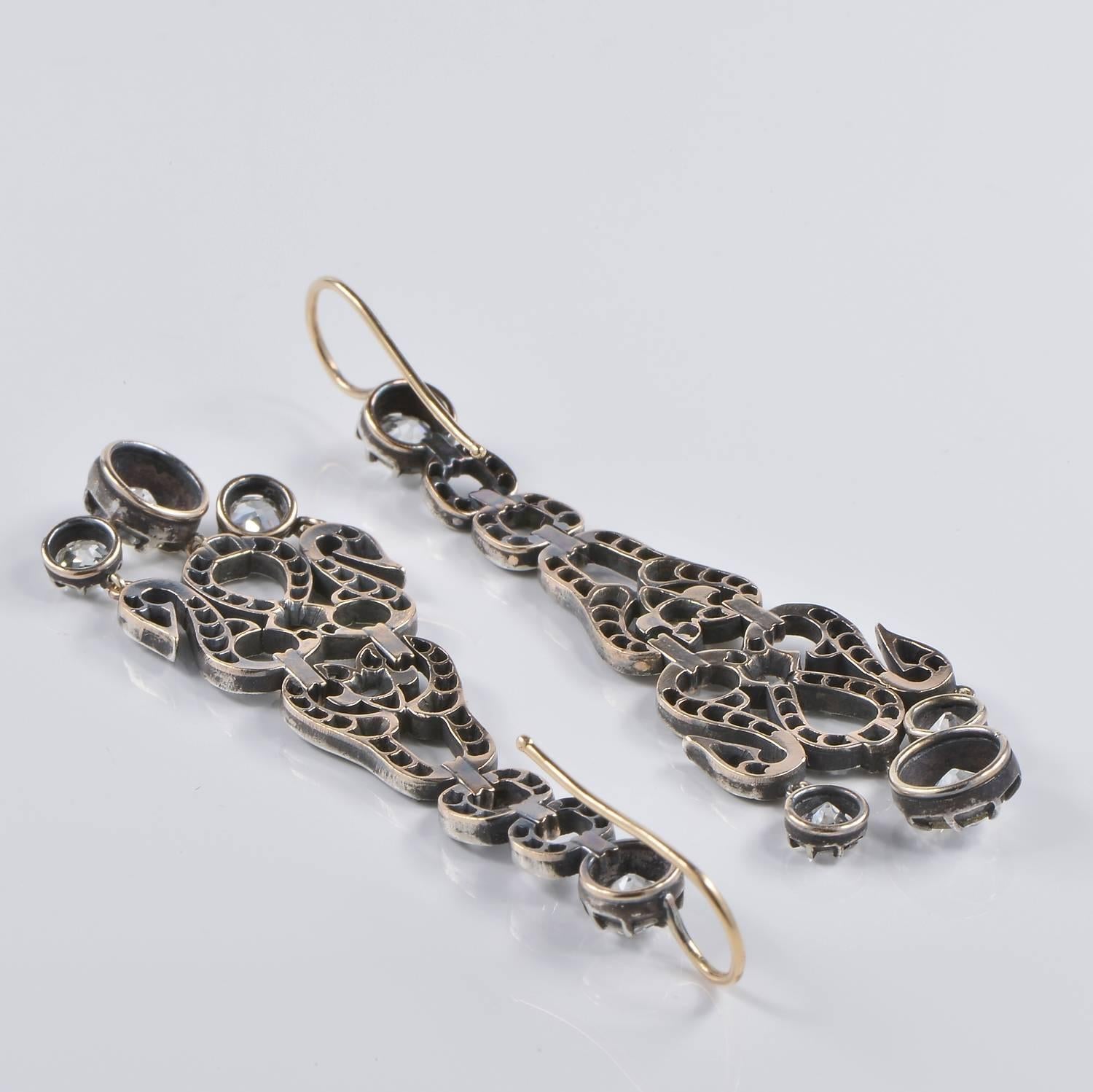 Women's Antique Empire Diamond Chandelier Earrings For Sale