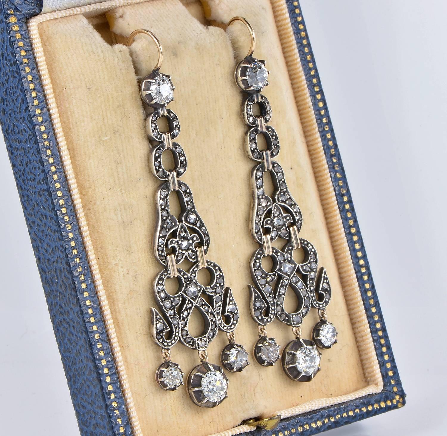 Regency Antique Empire Diamond Chandelier Earrings For Sale