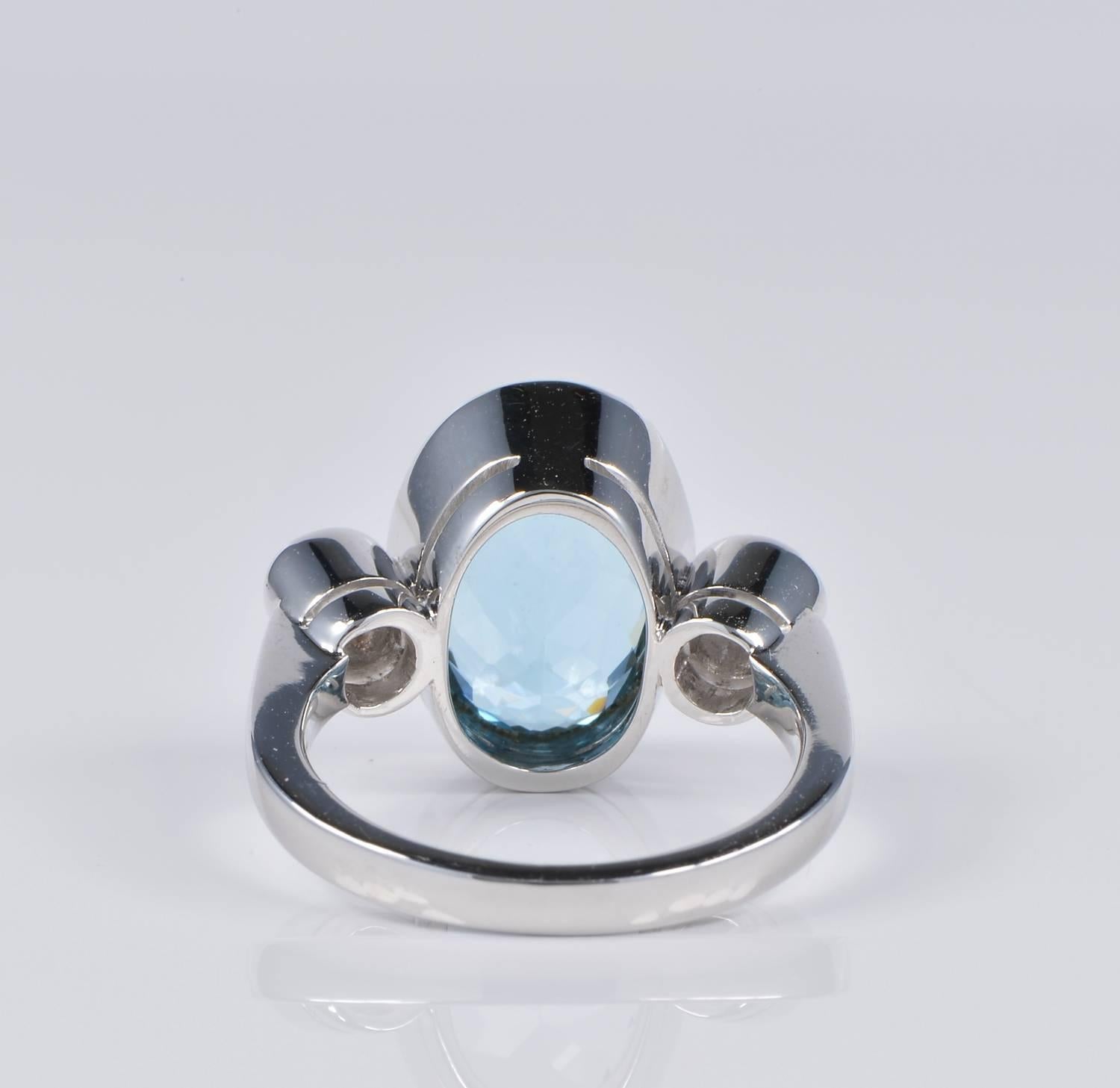 Aquamarine Diamond Trilogy Ring For Sale 1