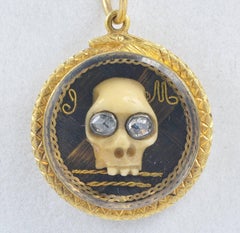 Anmtique Crystal Memento Mori Diamond Pendant 22 Karat Gold