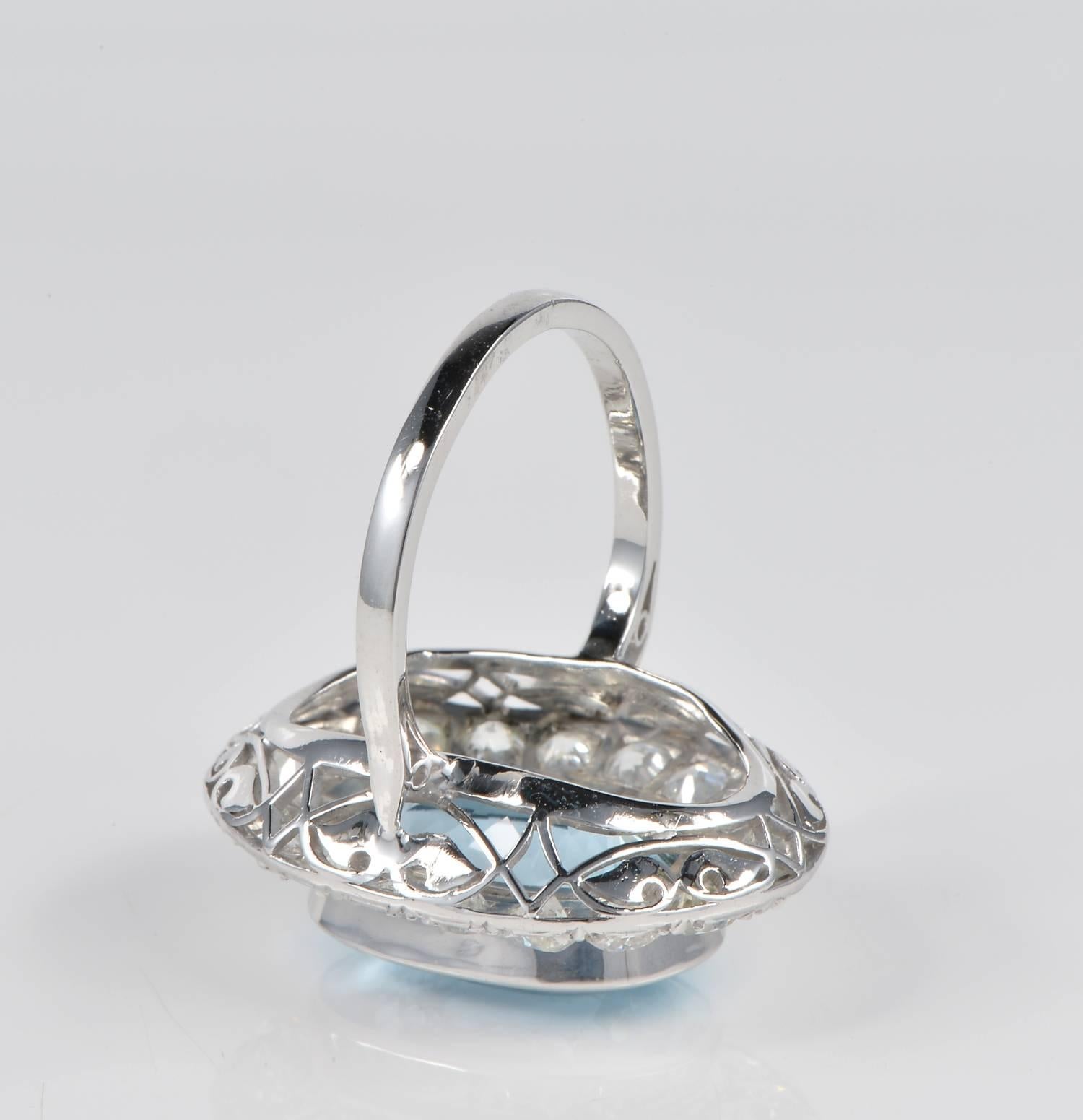 Aquamarine Diamond Platinum Ring In Excellent Condition For Sale In Napoli, IT